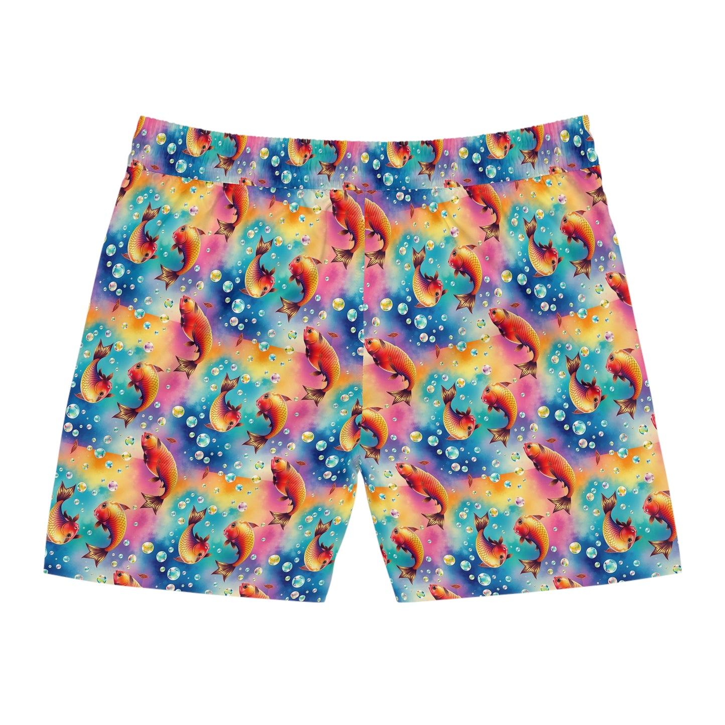 Men's Mid-Length Swim Shorts, (AOP), Pisces, Zodiac v1, Bubble Pattern