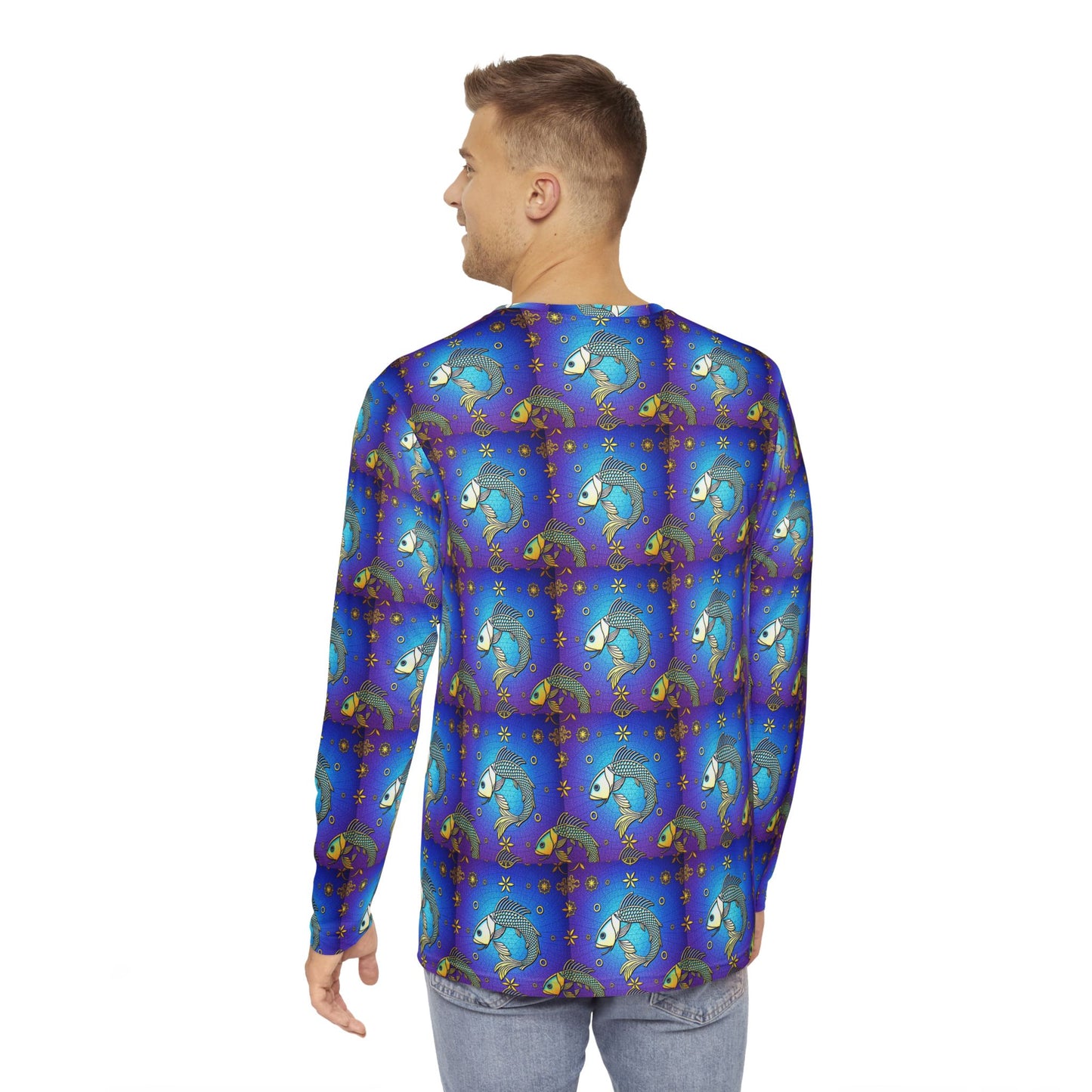 Men's Long Sleeve Shirt, (AOP), Pisces, Zodiac v2, Pattern