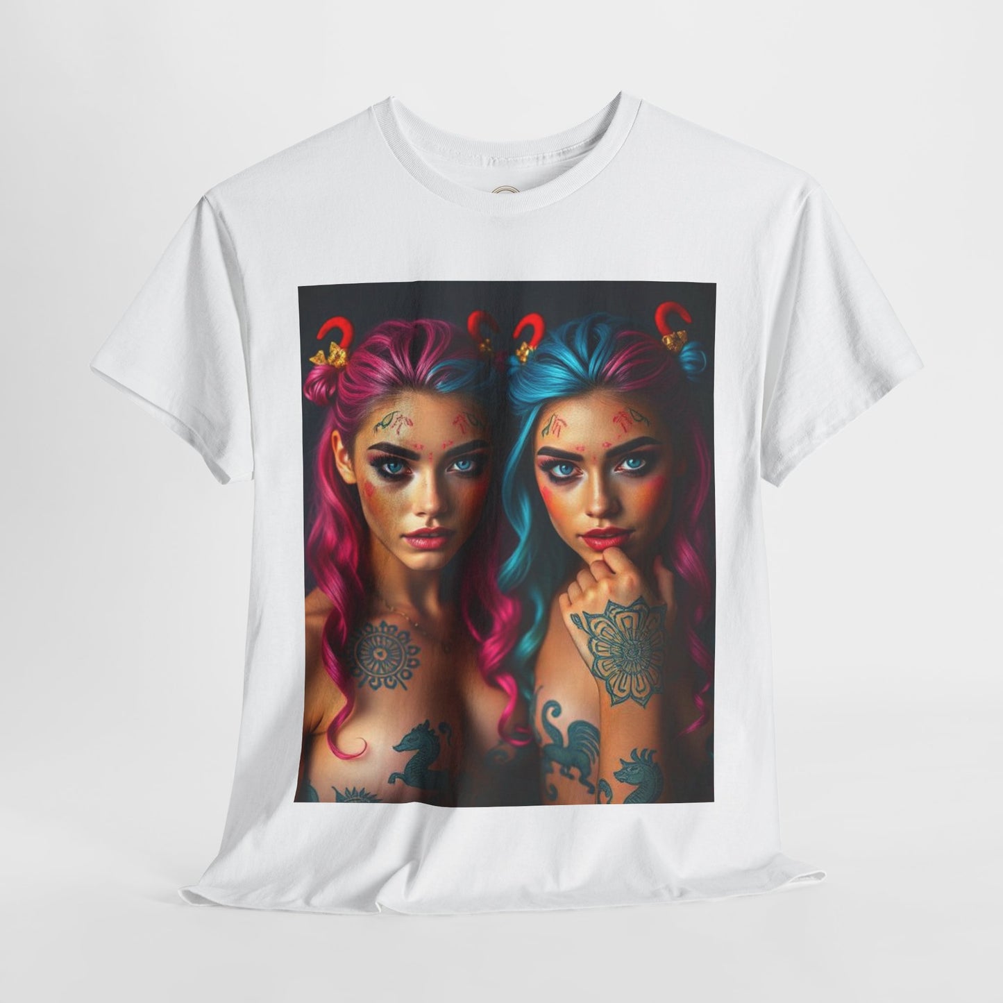Unisex Heavy Cotton T-Shirt, Gemini, Zodiac v1, Sexy Art