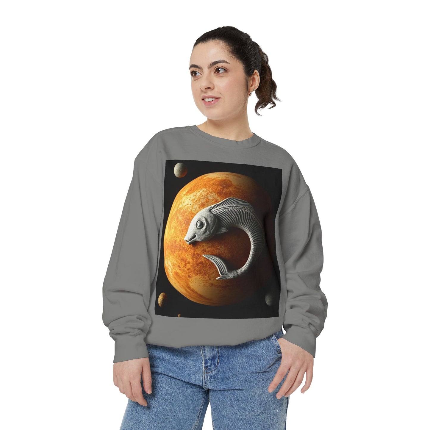 Garment-Dyed Sweatshirt, Unisex, Space Animal Design, Pisces