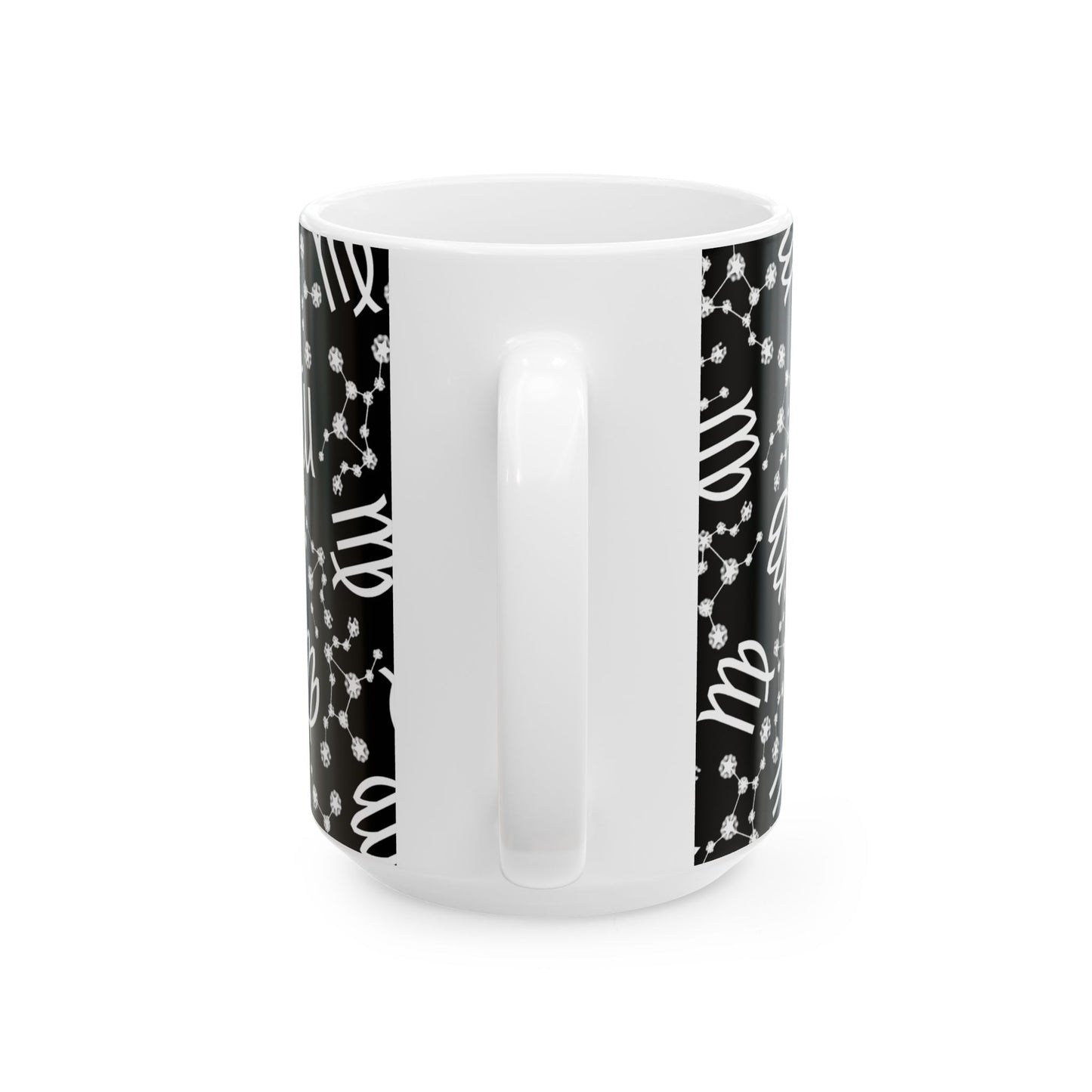 Ceramic Mug, (11oz, 15oz), Ceramic Coffee Mug, Black AOP, Virgo Zodiac Design