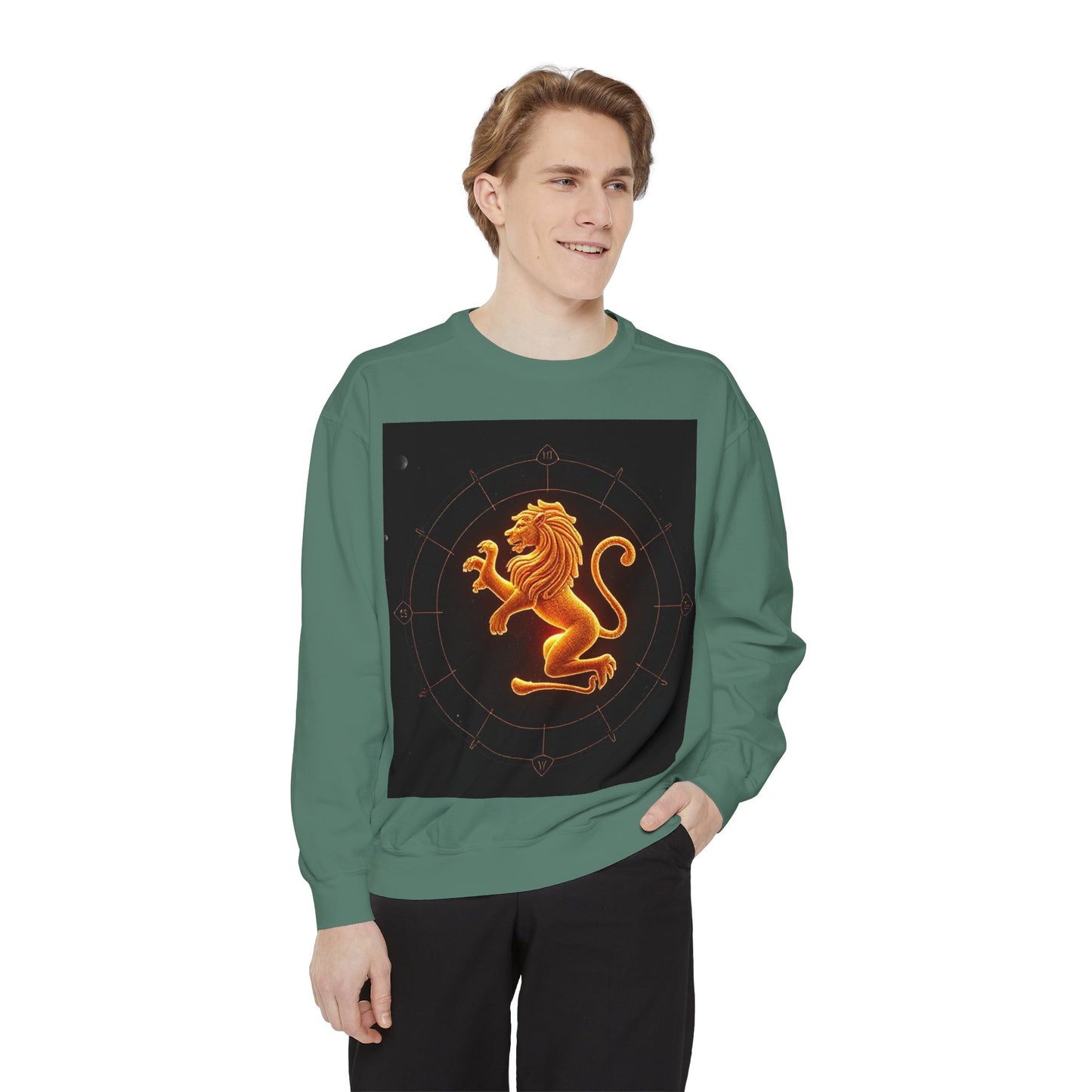 Garment-Dyed Sweatshirt, Unisex, Space Animal Design v1, Leo