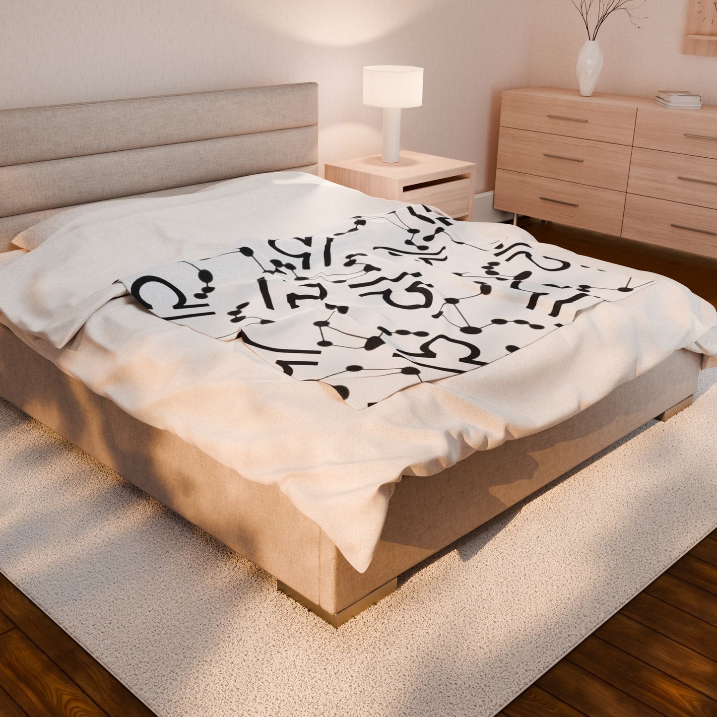 Velveteen Plush Blanket, Libra Zodiac Sign, Constellation & Symbol, White, 100% polyester