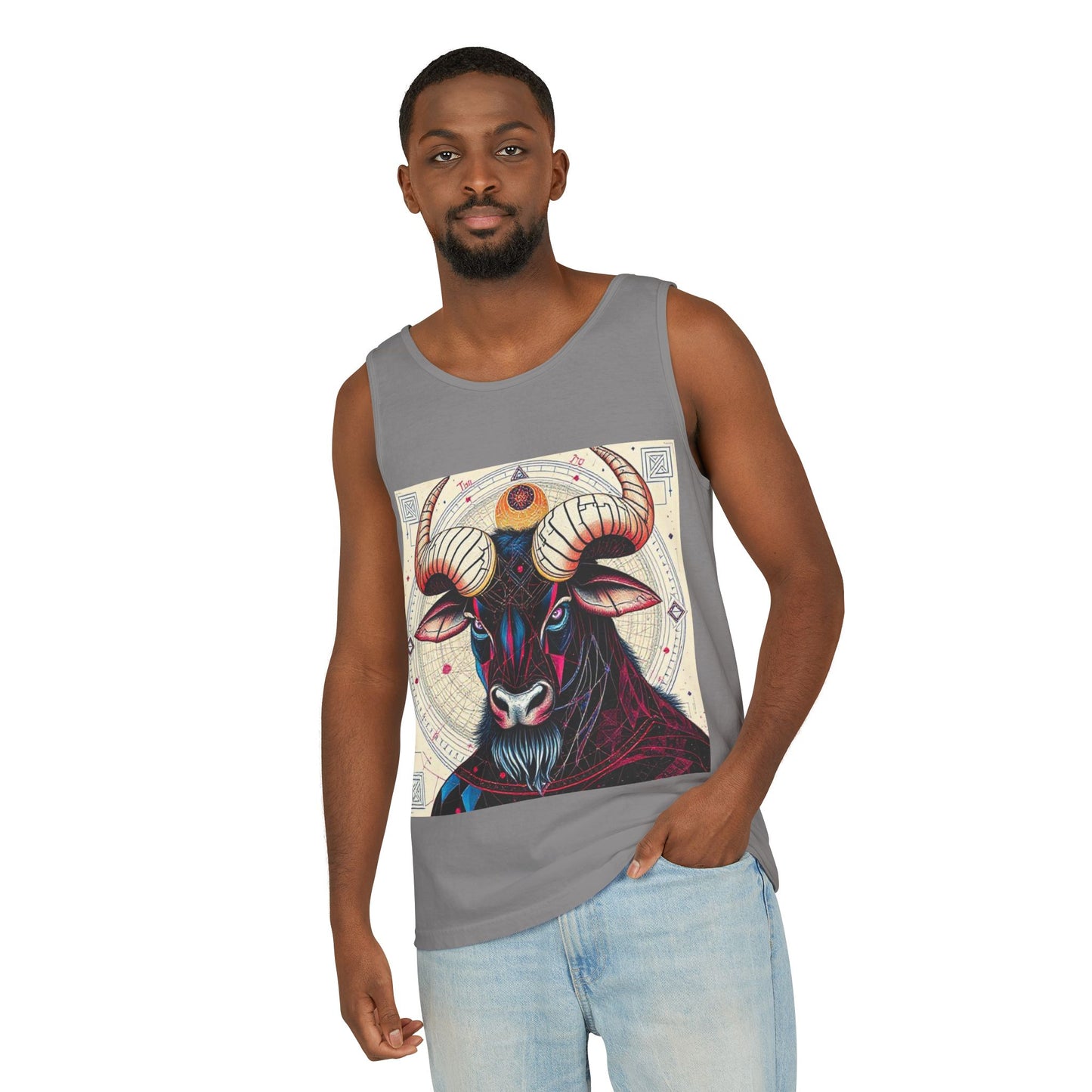 Unisex Garment-Dyed, Tank Top, Taurus Design, Pop Art, 100% US cotton