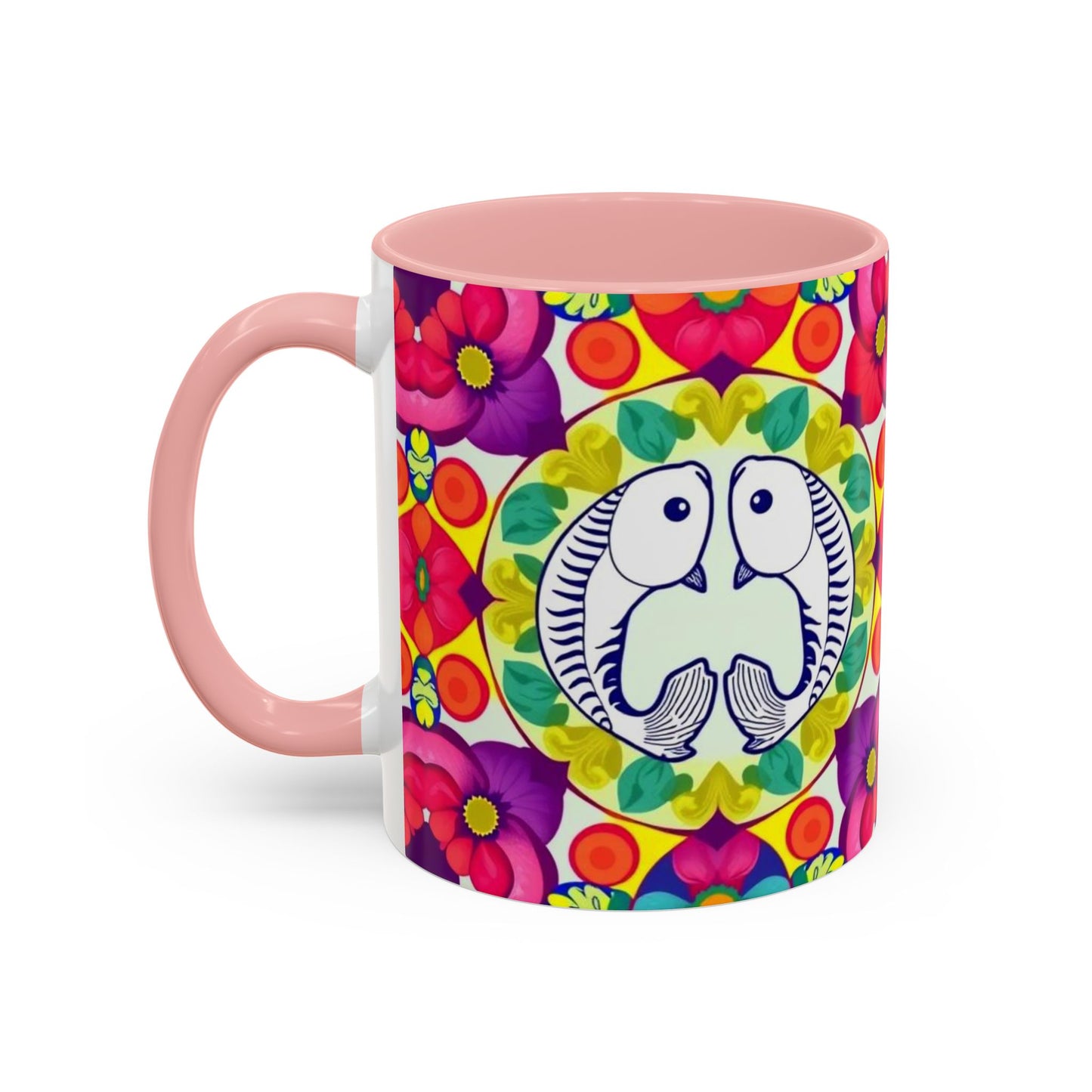 Accent Coffee Mug, Pisces, Zodiac v4, Flower Pattern, (11, 15oz)