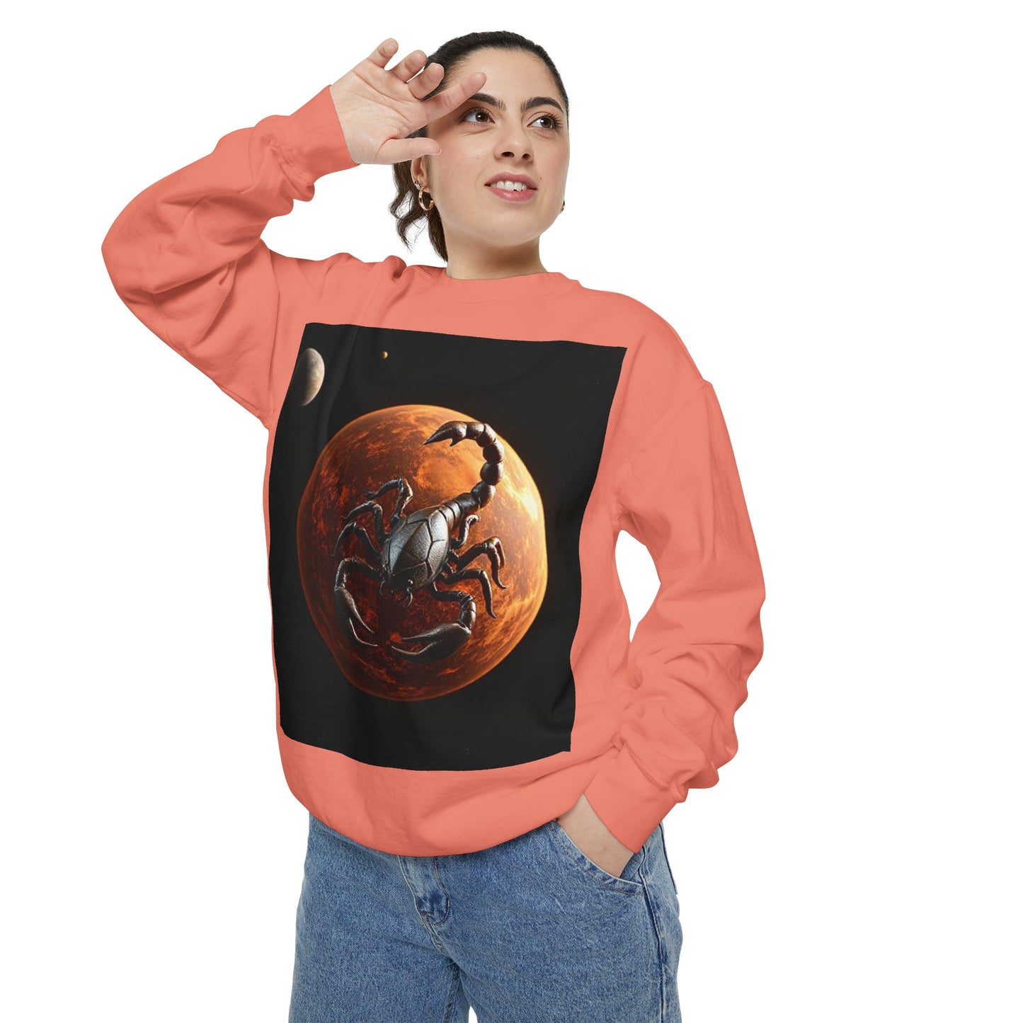 Garment-Dyed Sweatshirt, Unisex, Space Animal Design, Scorpio