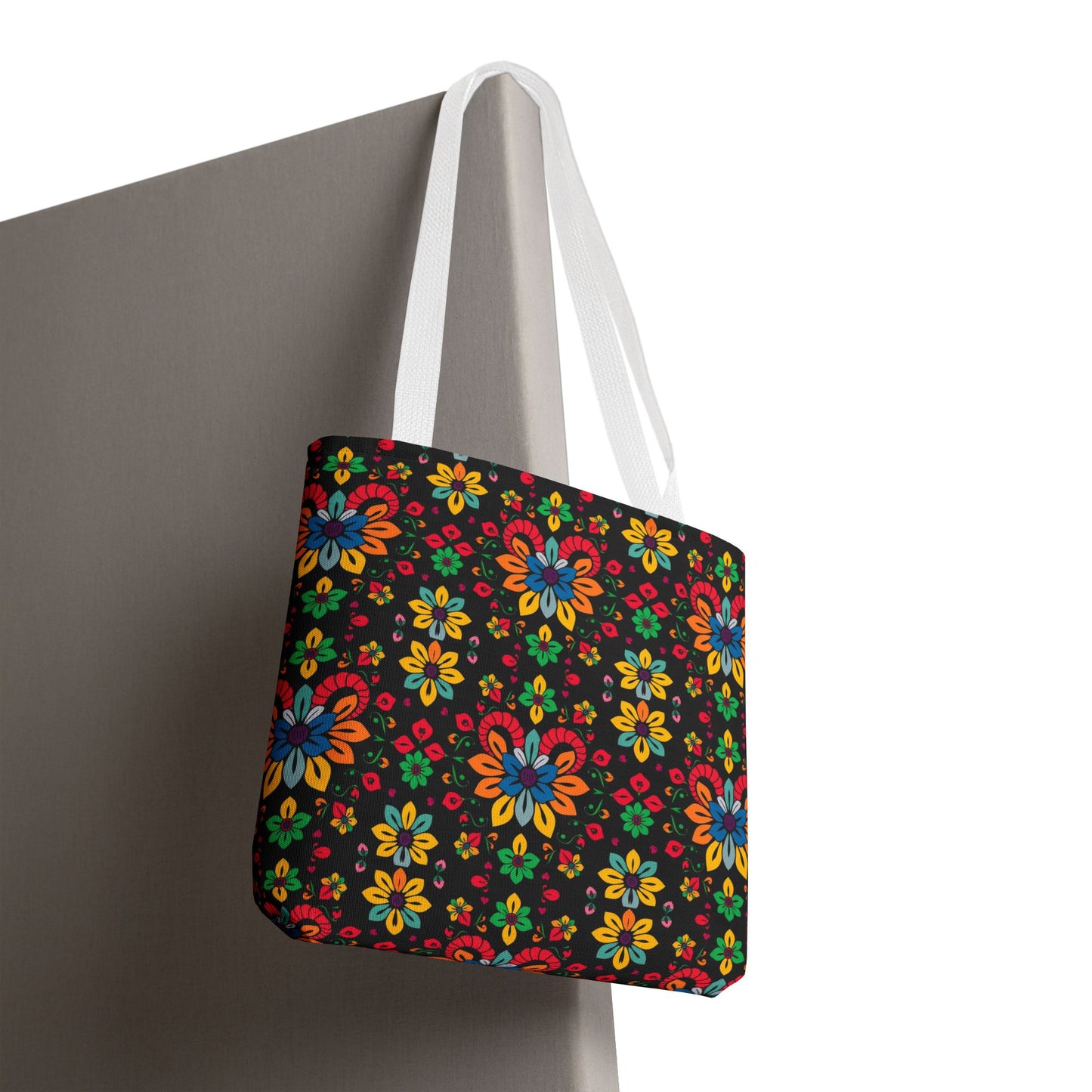 Tote Bag, (AOP), Aries, Zodiac v3, Flower Pattern