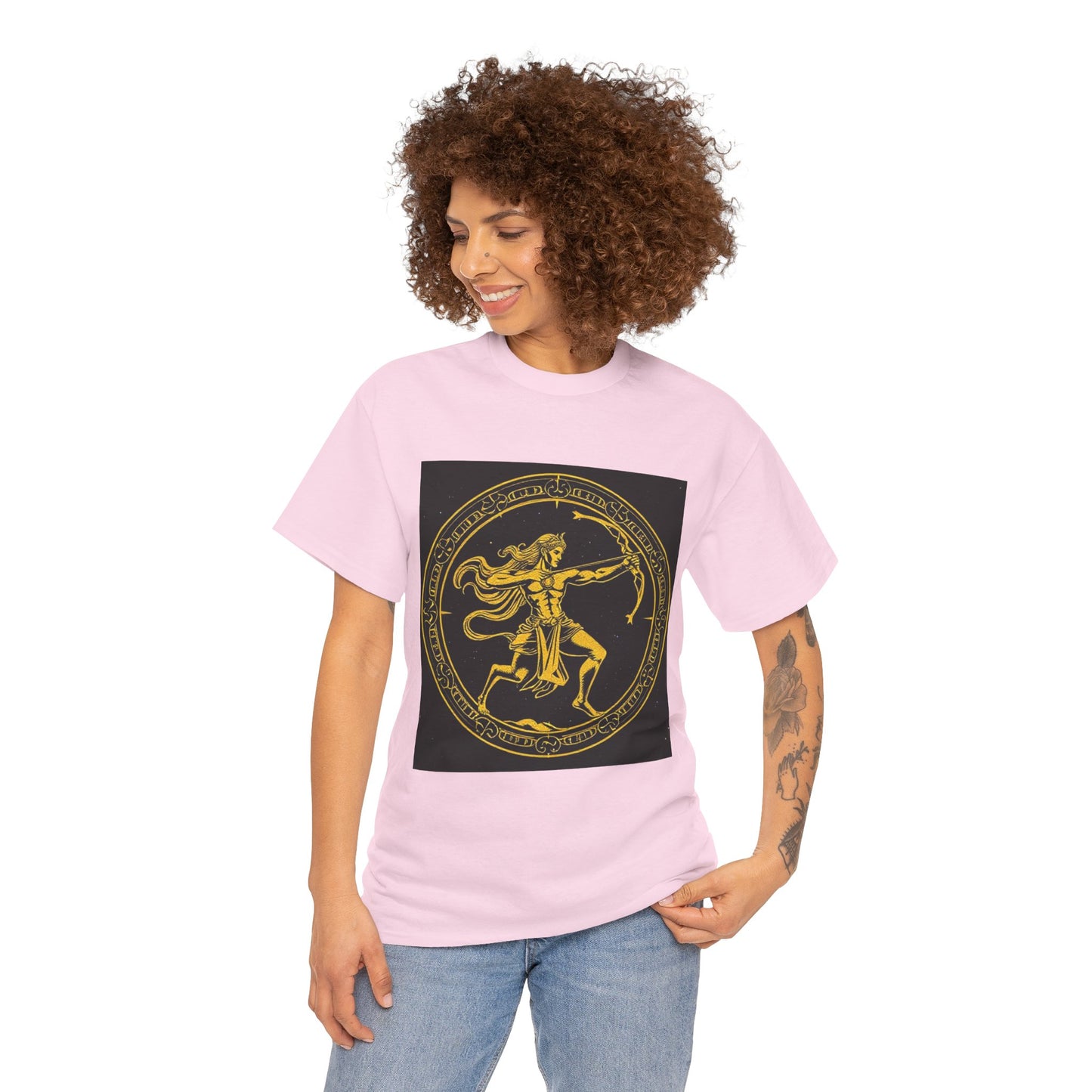 Unisex Heavy Cotton T-Shirt, Mythical Faun/Satyr v1, Sagittarius Zodiac Design