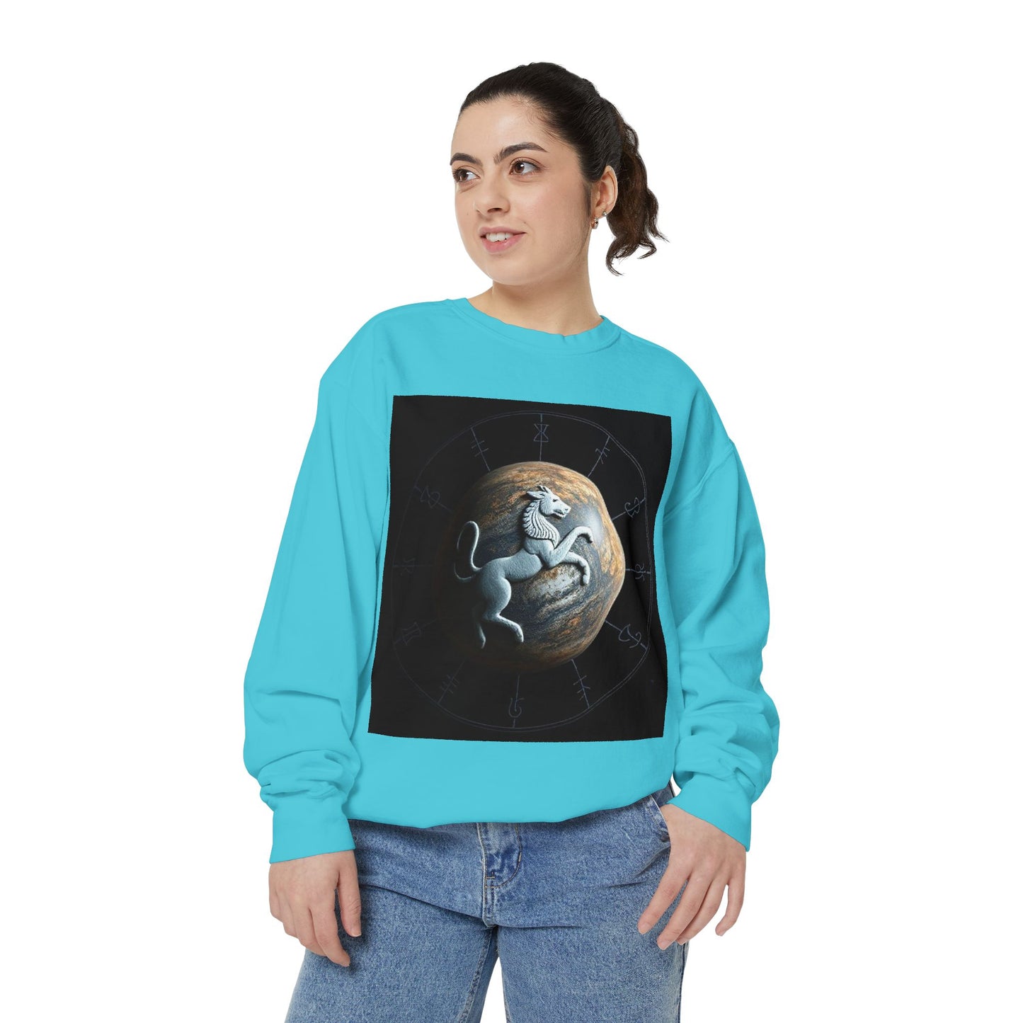 Garment-Dyed Sweatshirt, Unisex, Space Animal Design, Aquarius