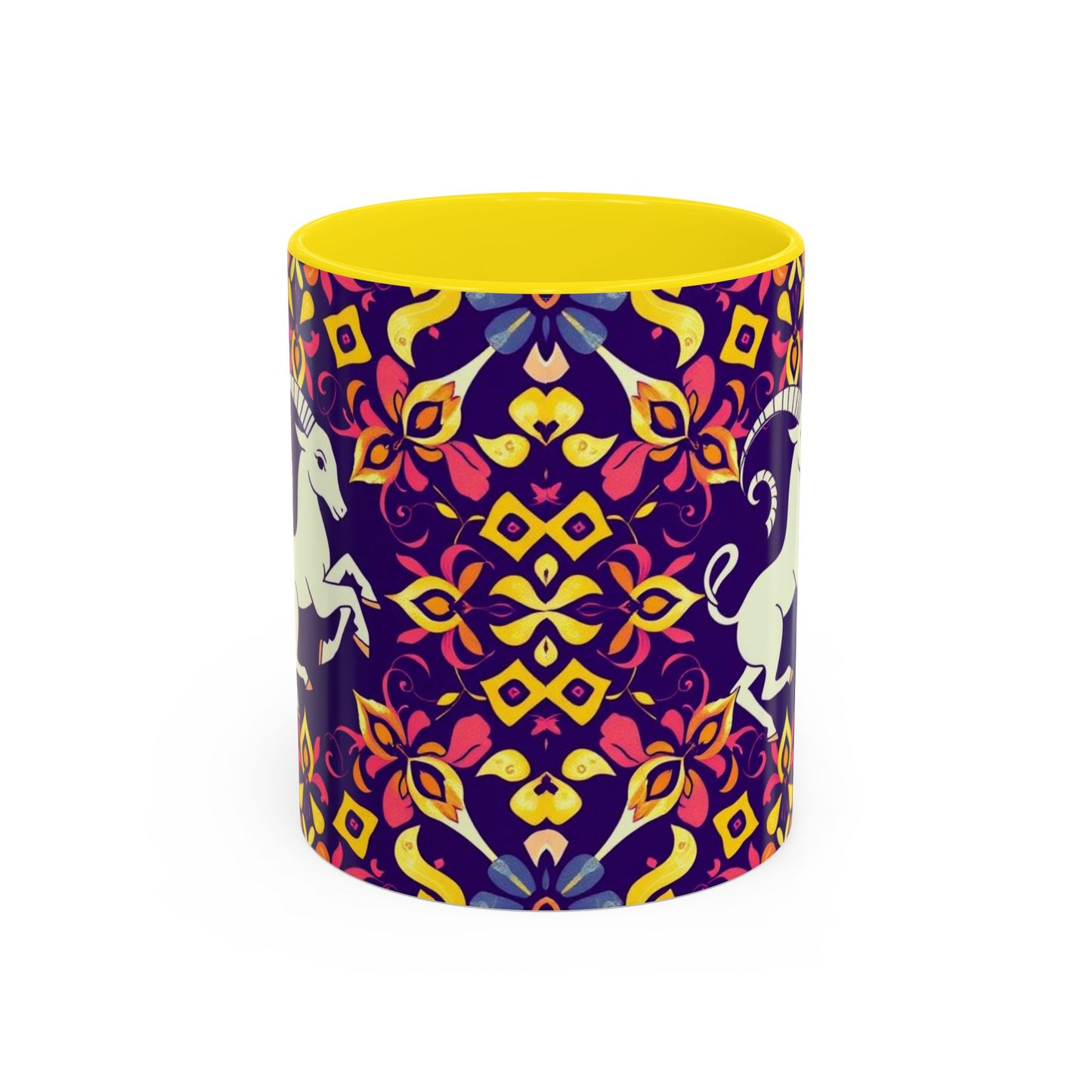 Accent Coffee Mug, Capricorn, Zodiac v1, Flower Pattern, (11, 15oz)
