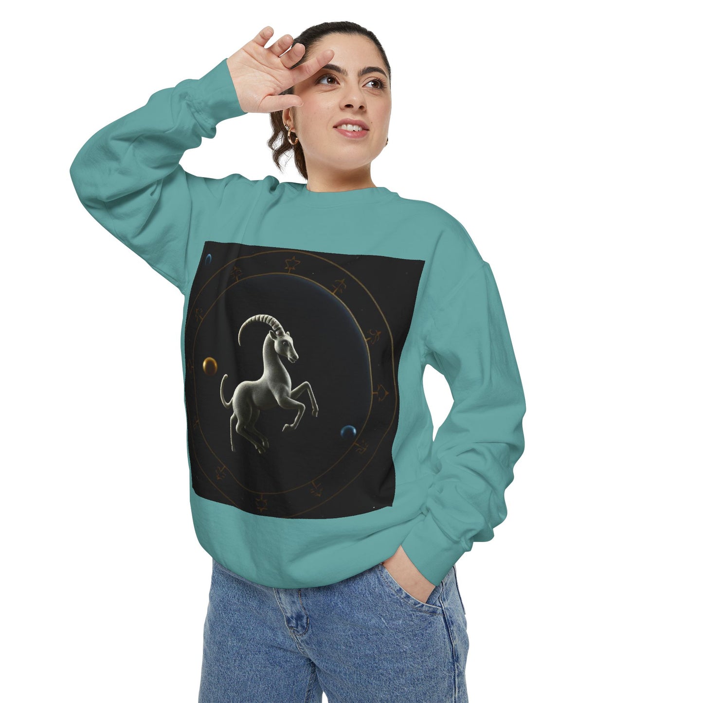 Garment-Dyed Sweatshirt, Unisex, Space Animal Design v1, Capricorn