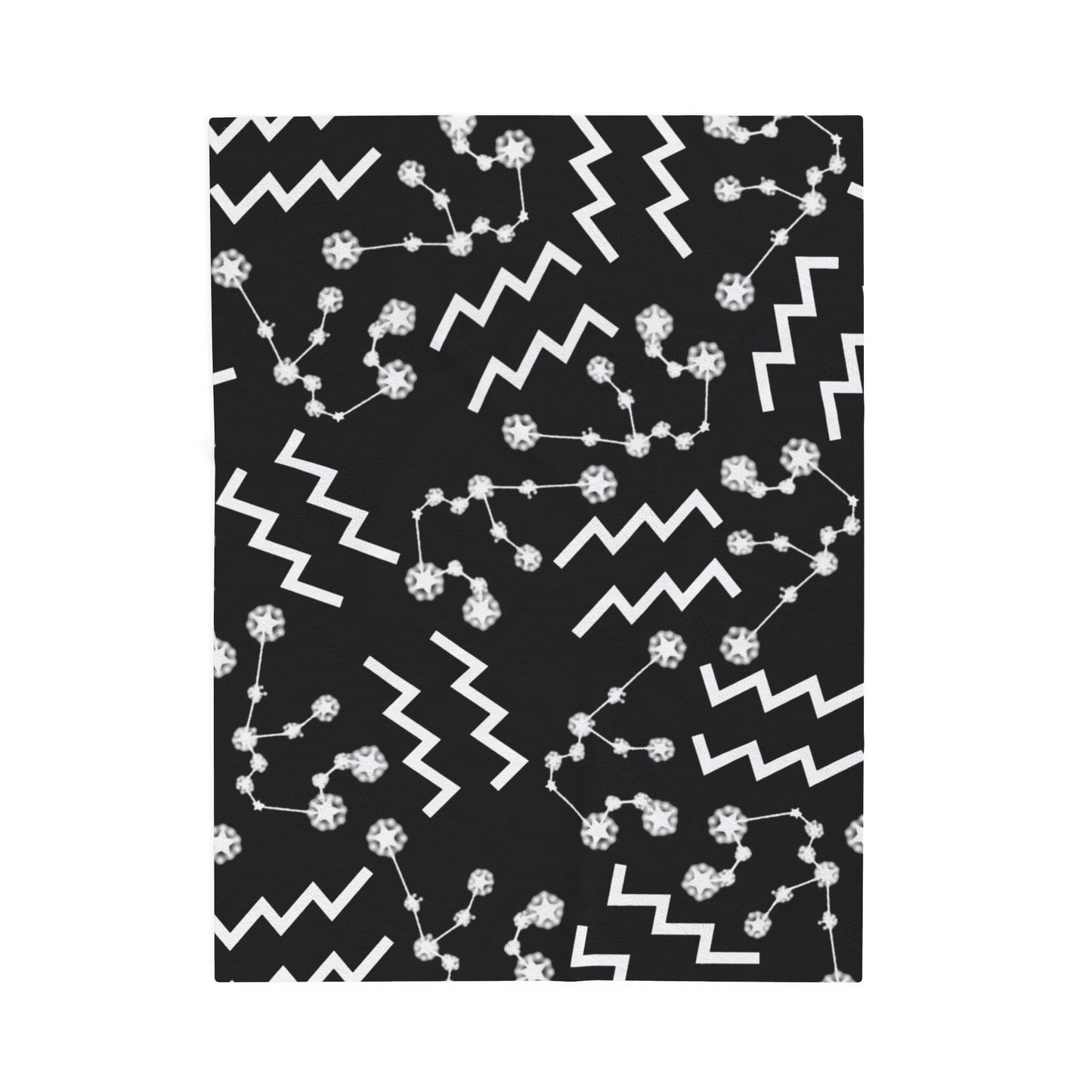 Velveteen Plush Blanket, Aquarius Zodiac Sign, Constellation & Symbol, Black, 100% polyester