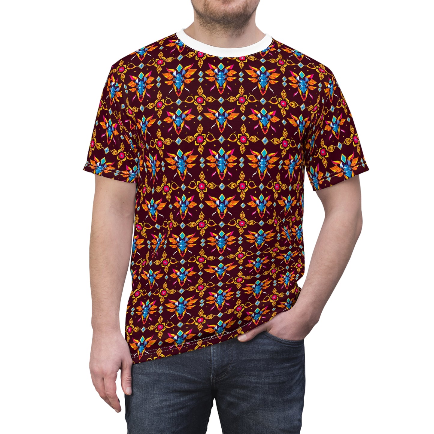 Unisex Cut & Sew T-Shirt, (AOP), Taurus, Zodiac v3, Jewels Pattern