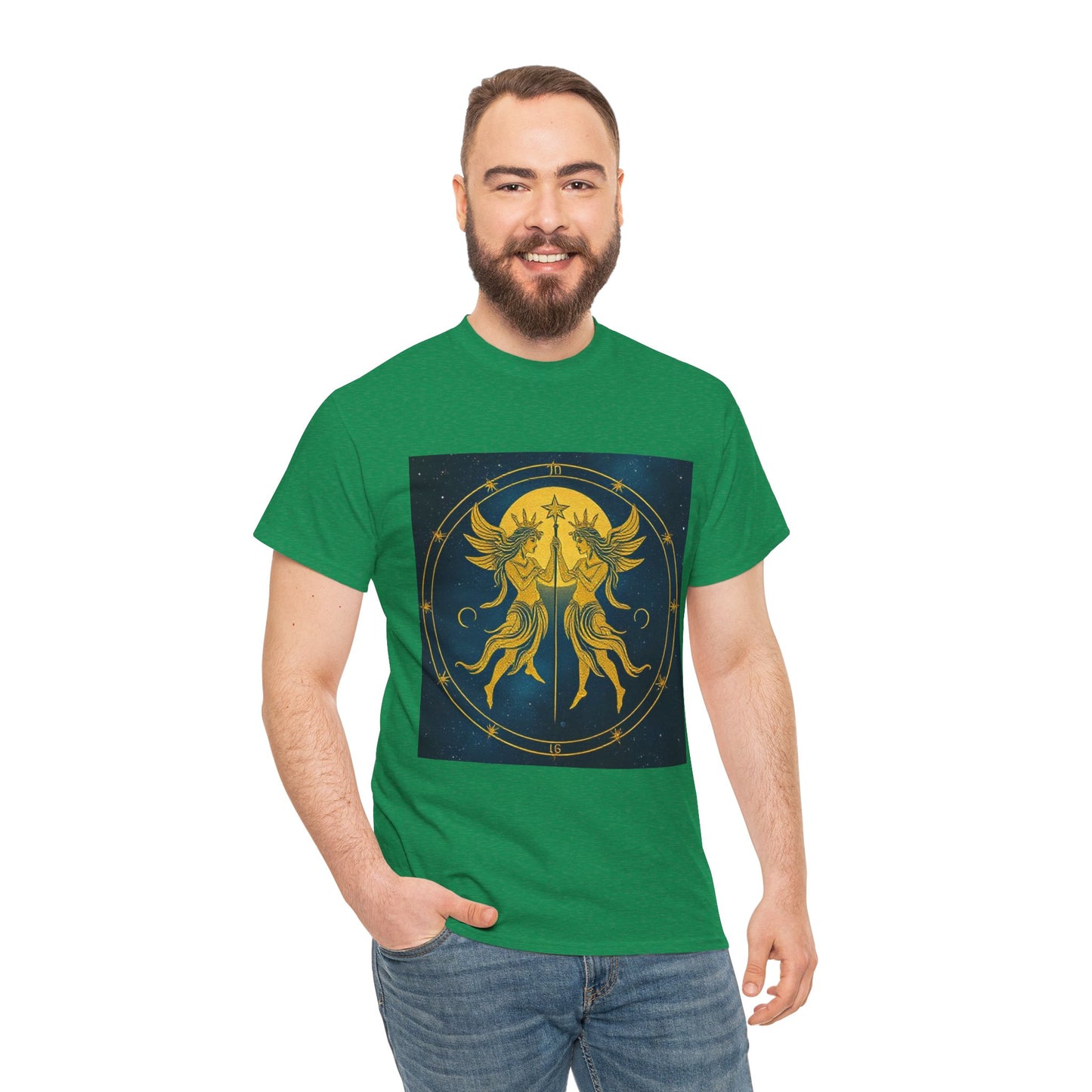 Unisex Heavy Cotton T-Shirt, Space Angel Twins v4, Gemini Zodiac Design