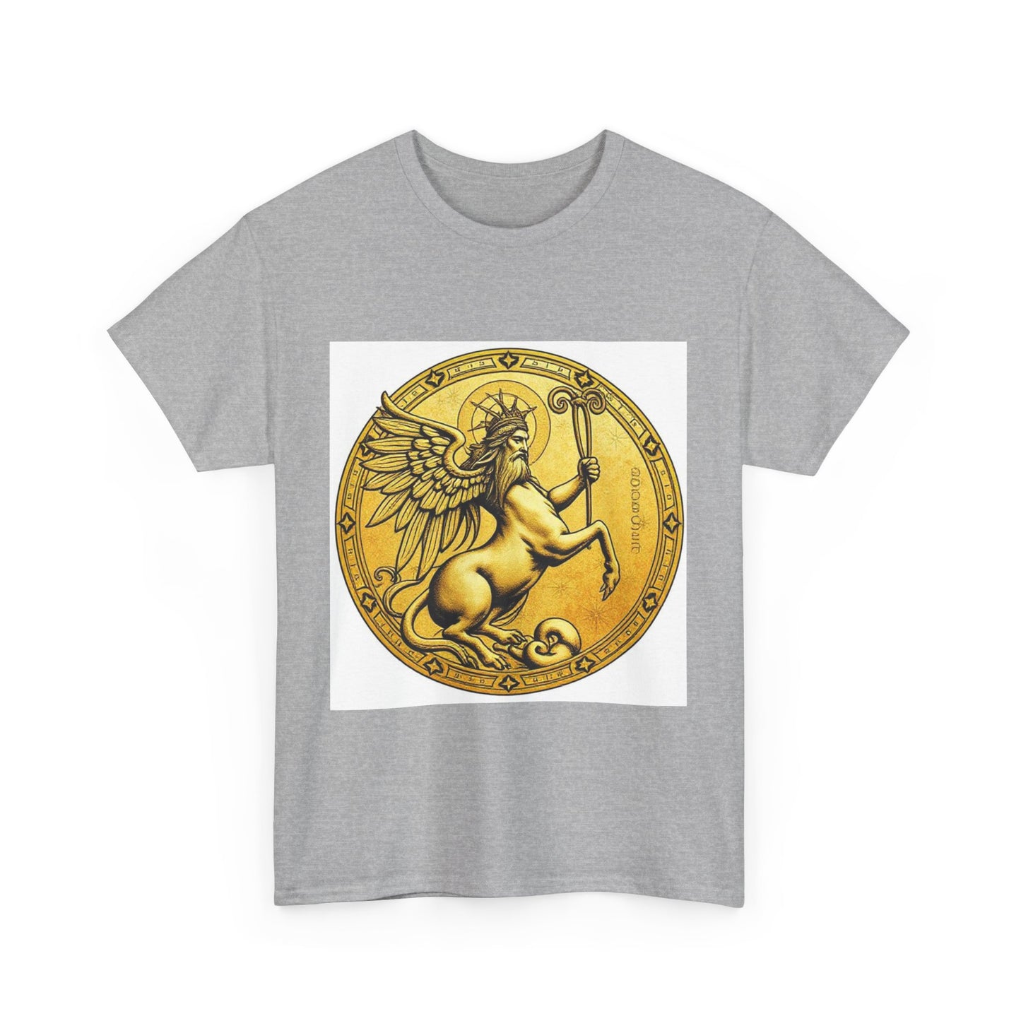 Unisex Heavy Cotton T-Shirt, Golden Angel Coin v1, Virgo Zodiac Design