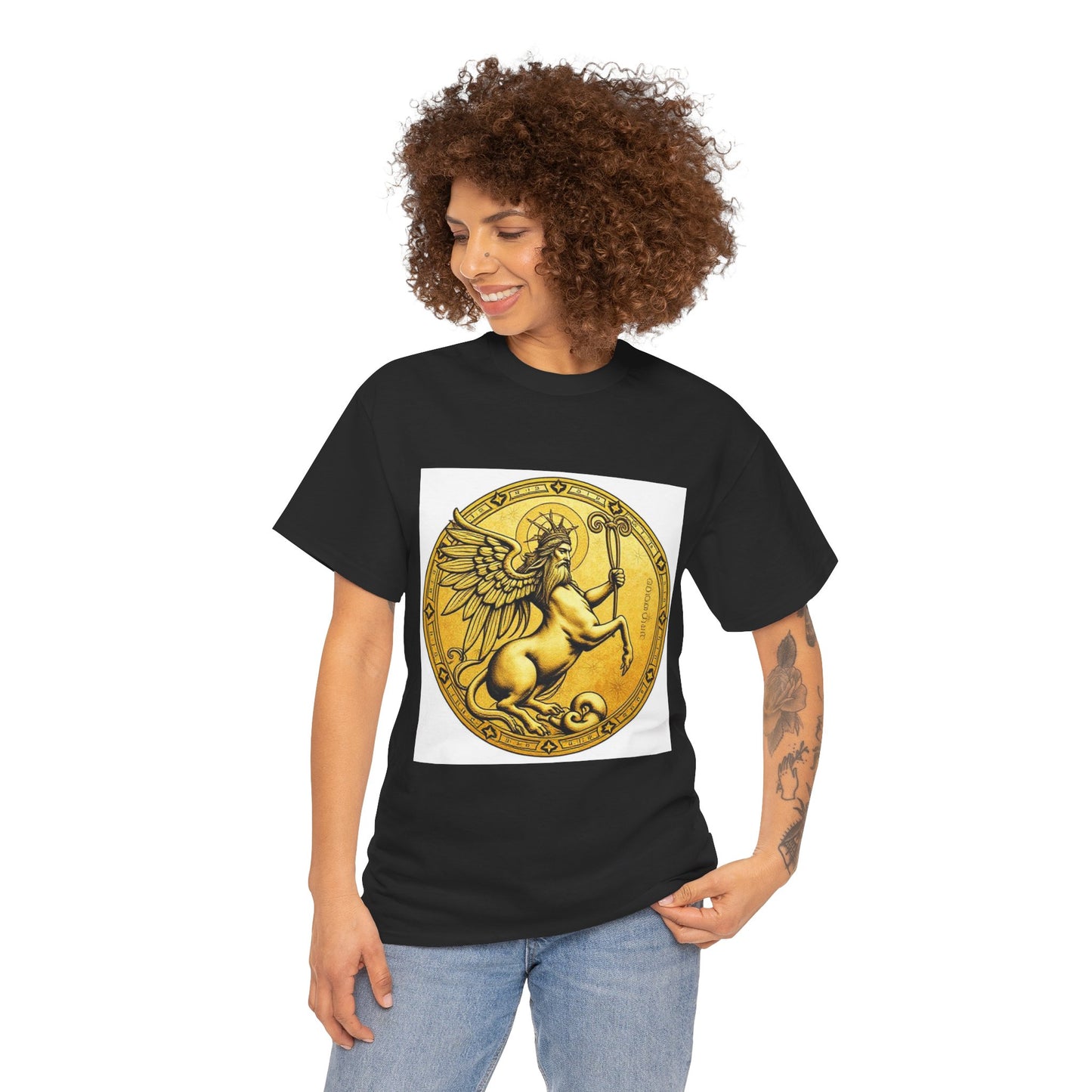 Unisex Heavy Cotton T-Shirt, Golden Angel Coin v1, Virgo Zodiac Design