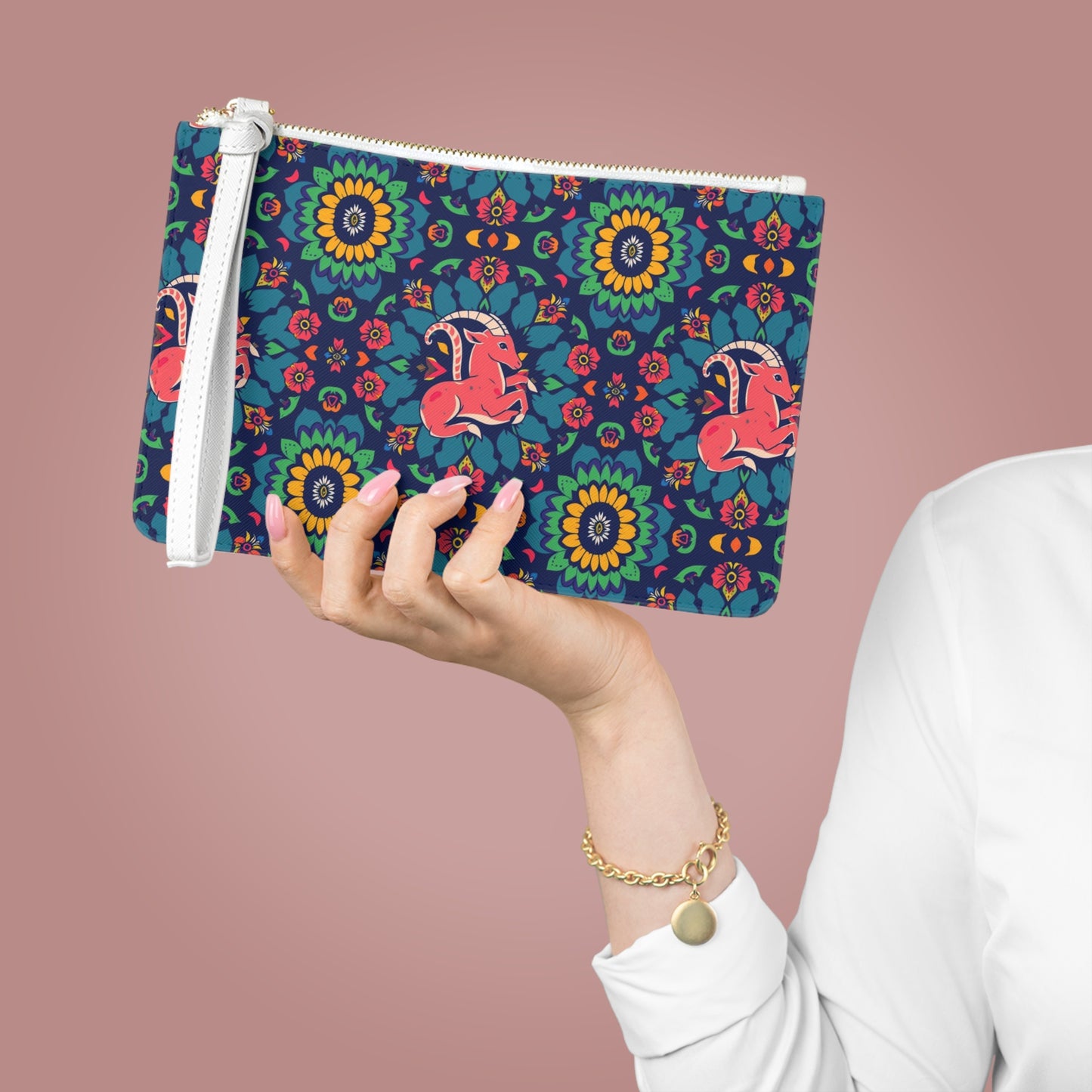 Clutch Bag, Capricorn, Zodiac v2, Flower Pattern