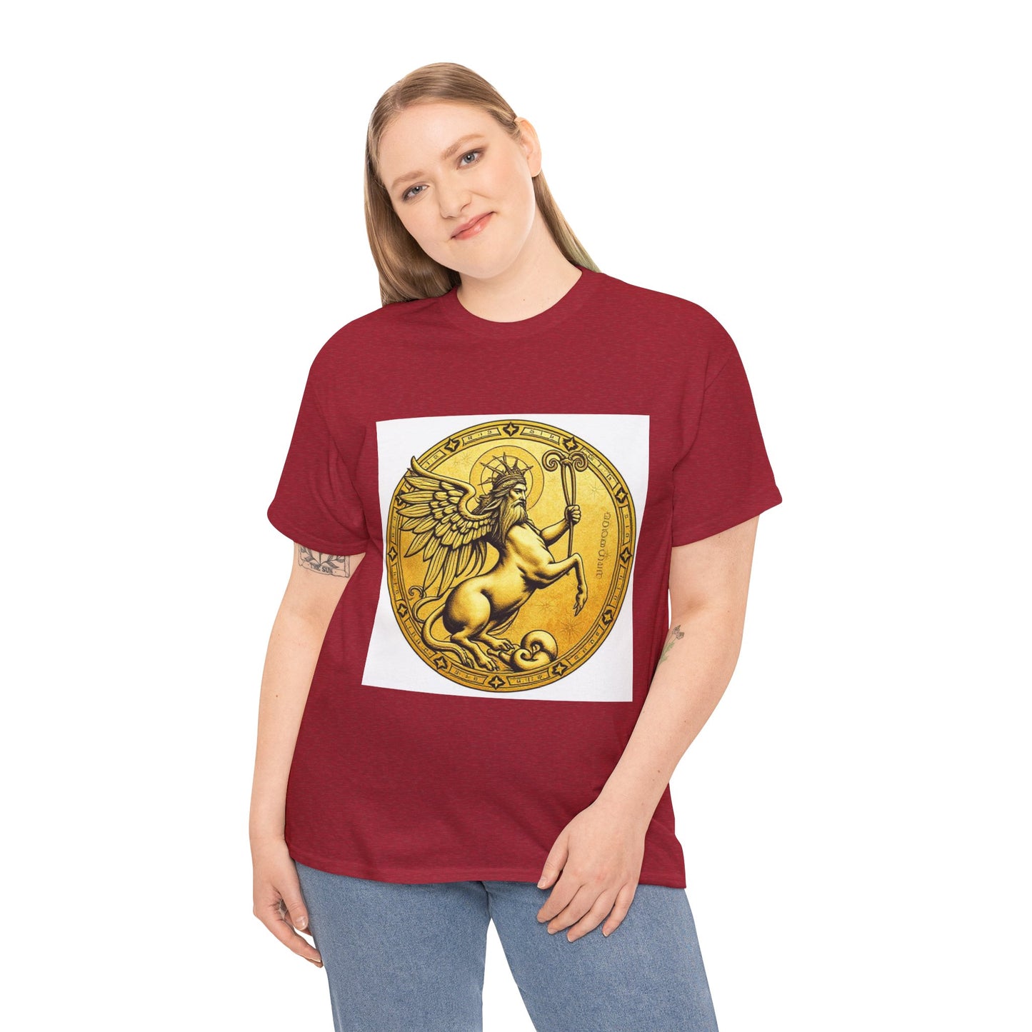Unisex Heavy Cotton T-Shirt, Golden Angel Coin, Virgo Zodiac Design