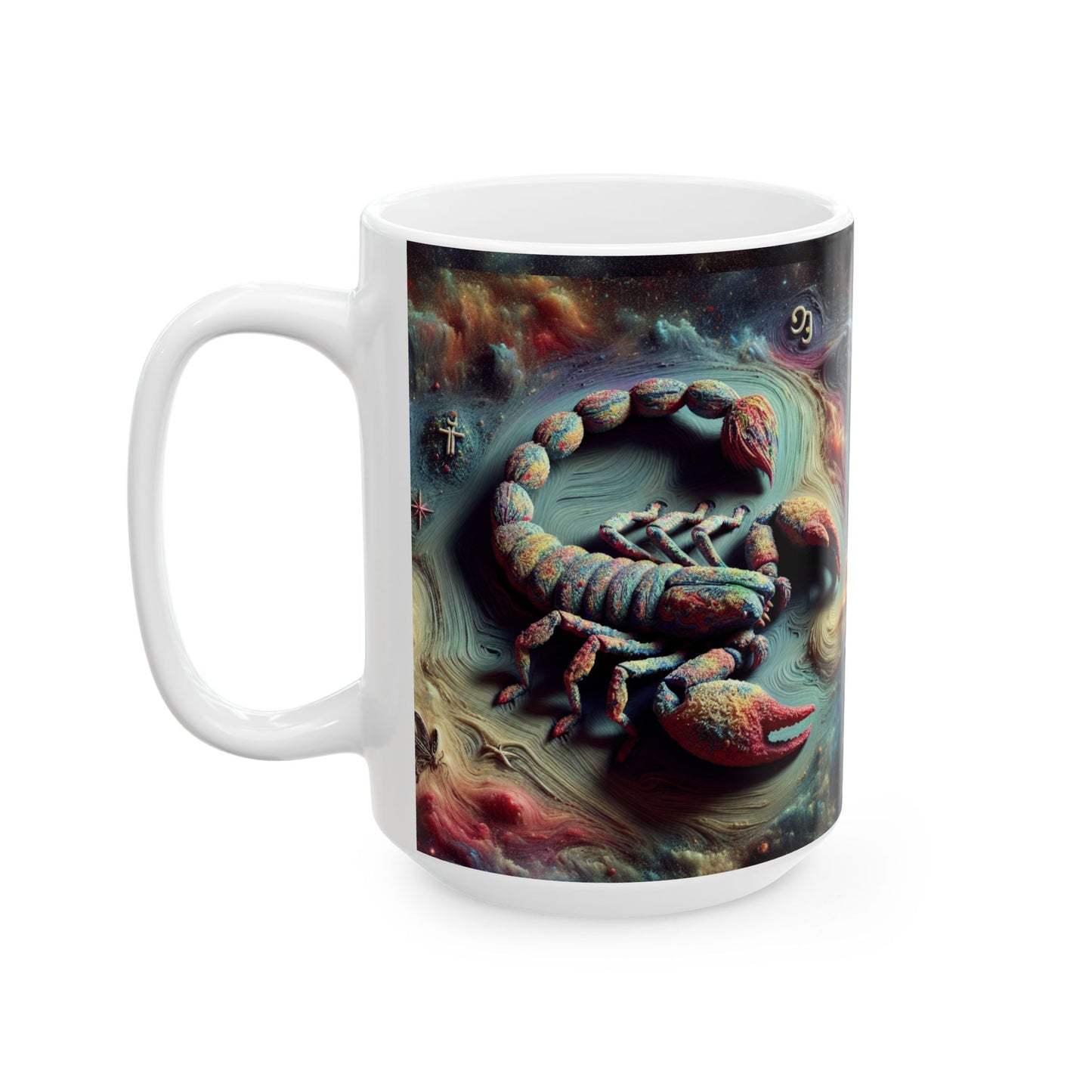 Ceramic Mug, (11oz, 15oz), Ceramic Coffee Mug, Trippy Scorpion, Scorpio Zodiac Design