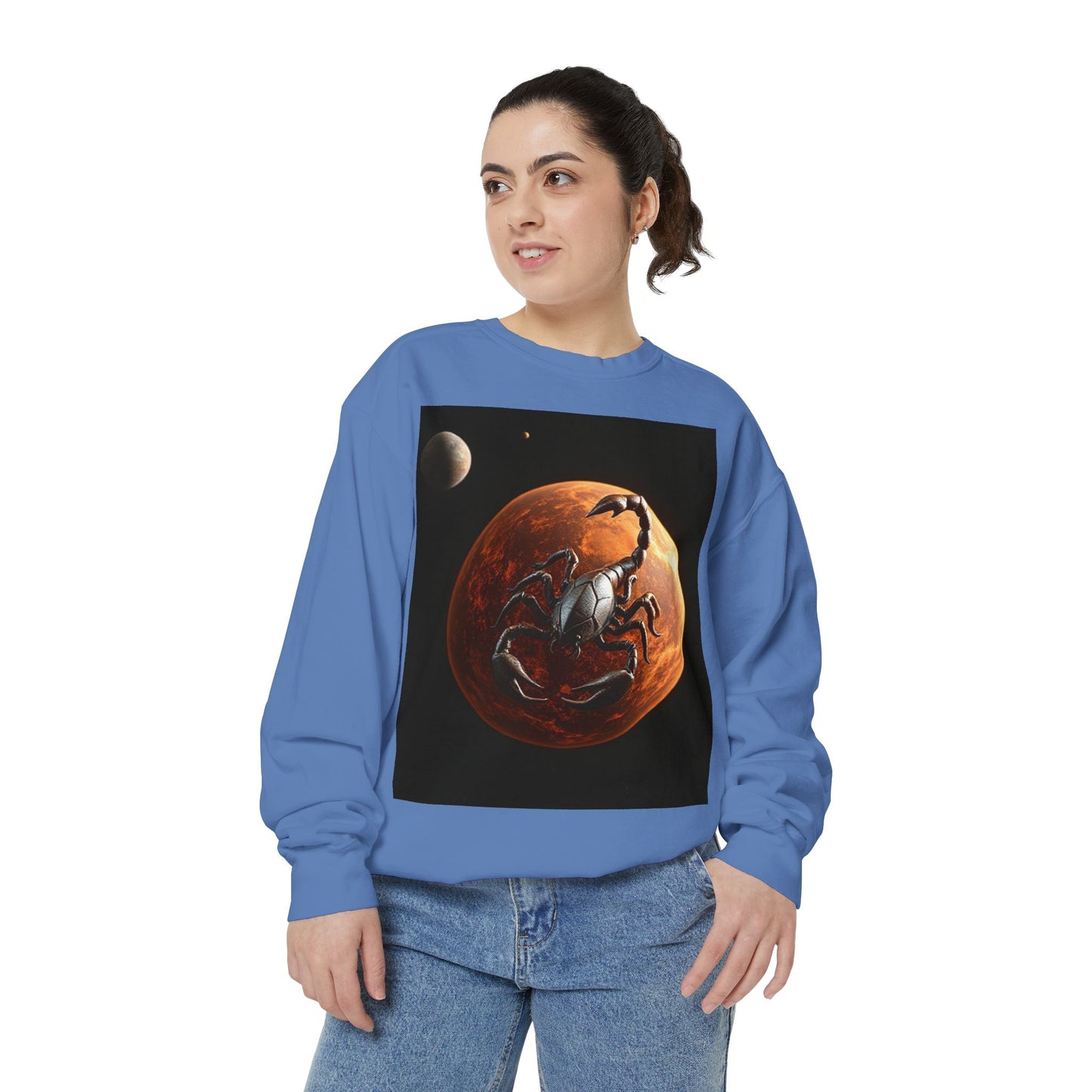 Garment-Dyed Sweatshirt, Unisex, Space Animal Design, Scorpio
