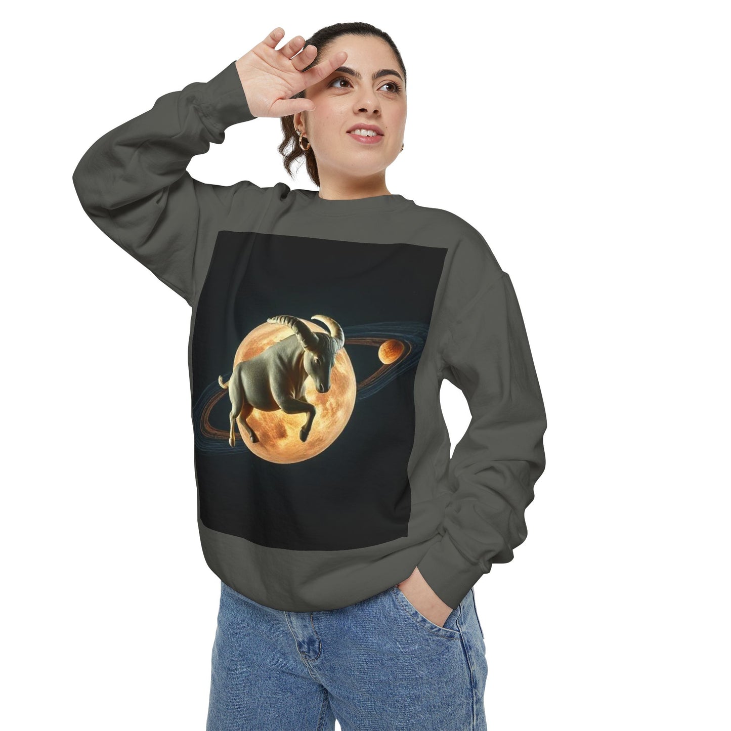Garment-Dyed Sweatshirt, Unisex, Space Animal Design v1, Taurus