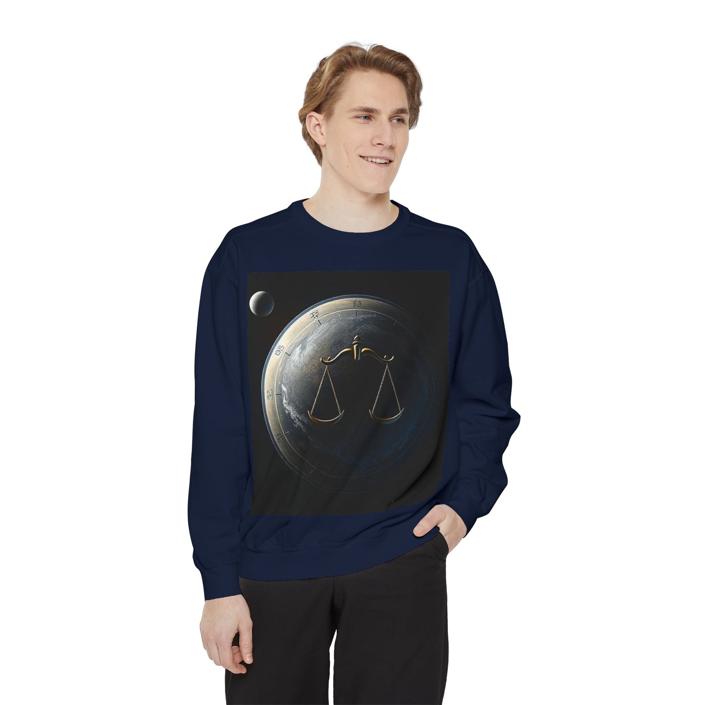 Garment-Dyed Sweatshirt, Unisex, Space Animal Design, Libra