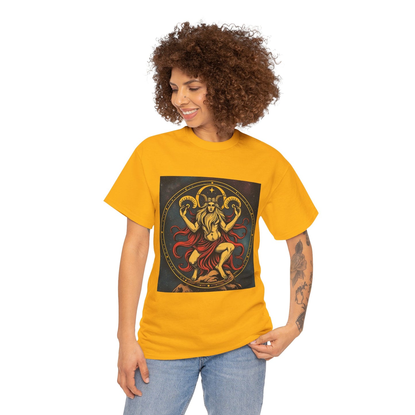 Unisex Heavy Cotton T-Shirt, Aries God 3v, Zodiac Design