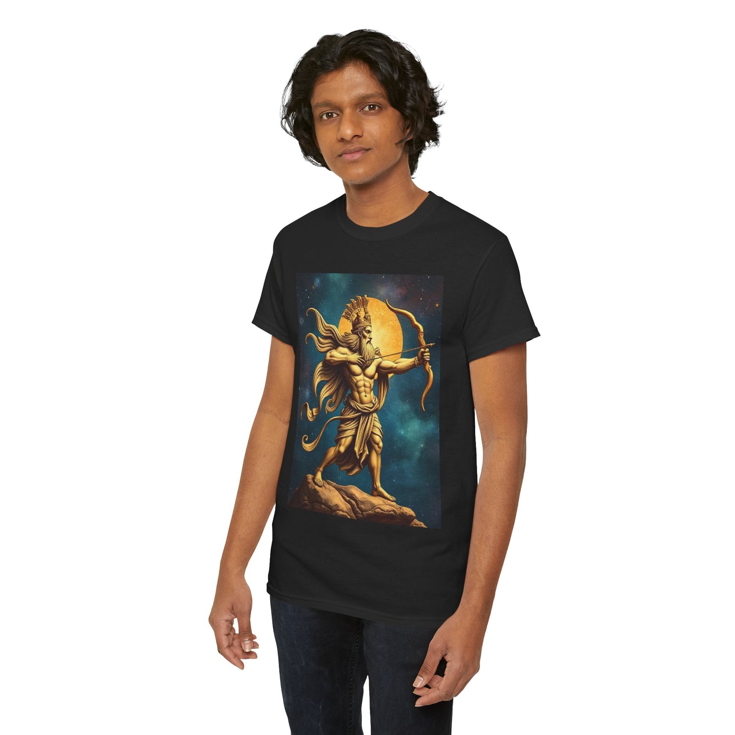 Unisex Heavy Cotton T-Shirt, Midnight Arrow v1, Sagittarius Zodiac Design