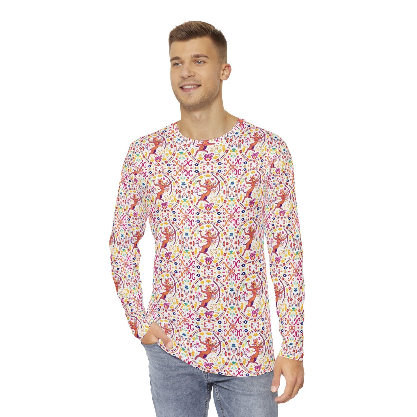 Men's Long Sleeve Shirt, (AOP), Sagittarius, Zodiac v4, Pattern