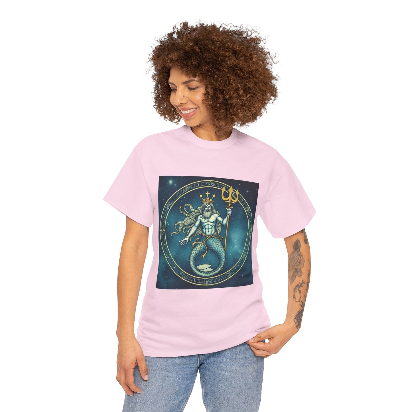 Unisex Heavy Cotton T-Shirt, Aquarius God 5v, Zodiac Design