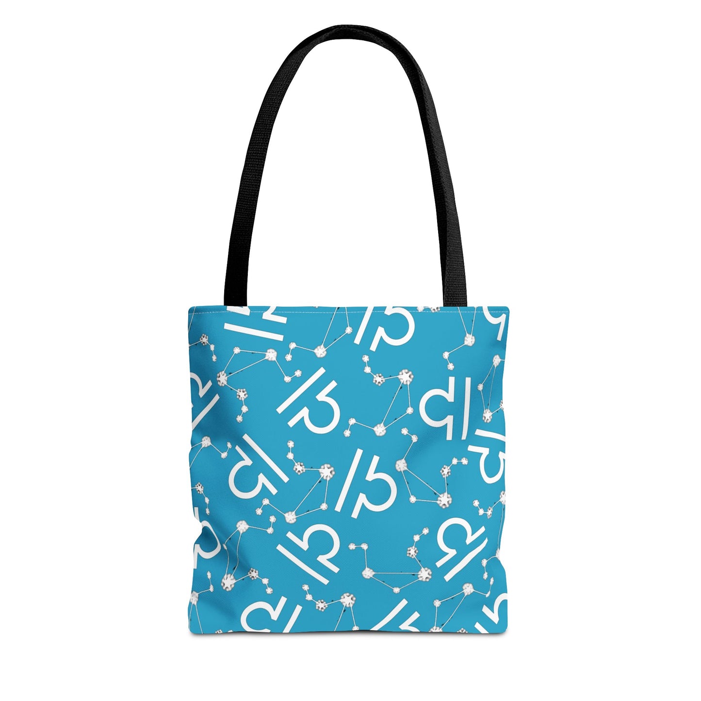 Tote Bag, Libra Zodiac Sign, AOP, (Turquoise, White)