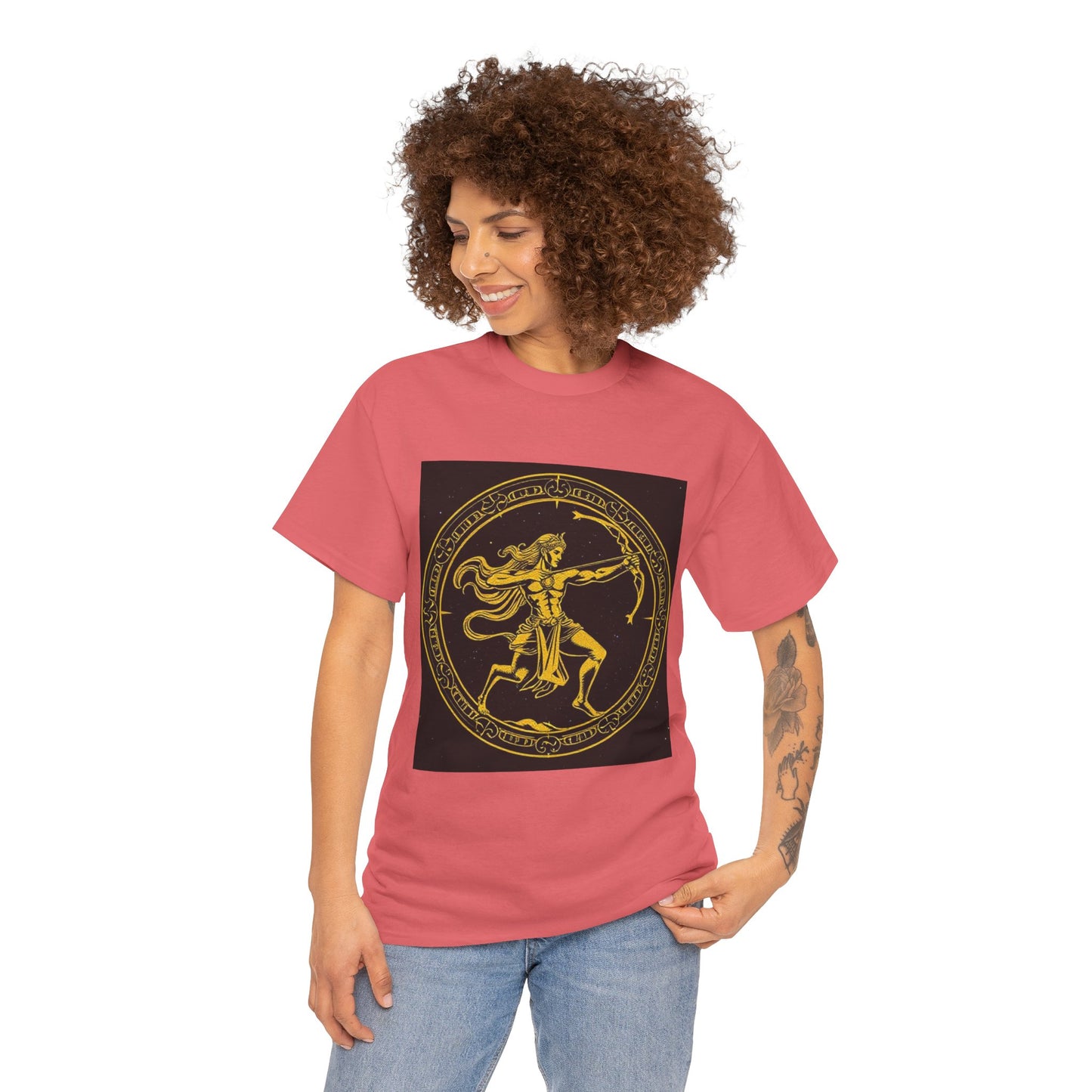 Unisex Heavy Cotton T-Shirt, Mythical Faun/Satyr v1, Sagittarius Zodiac Design