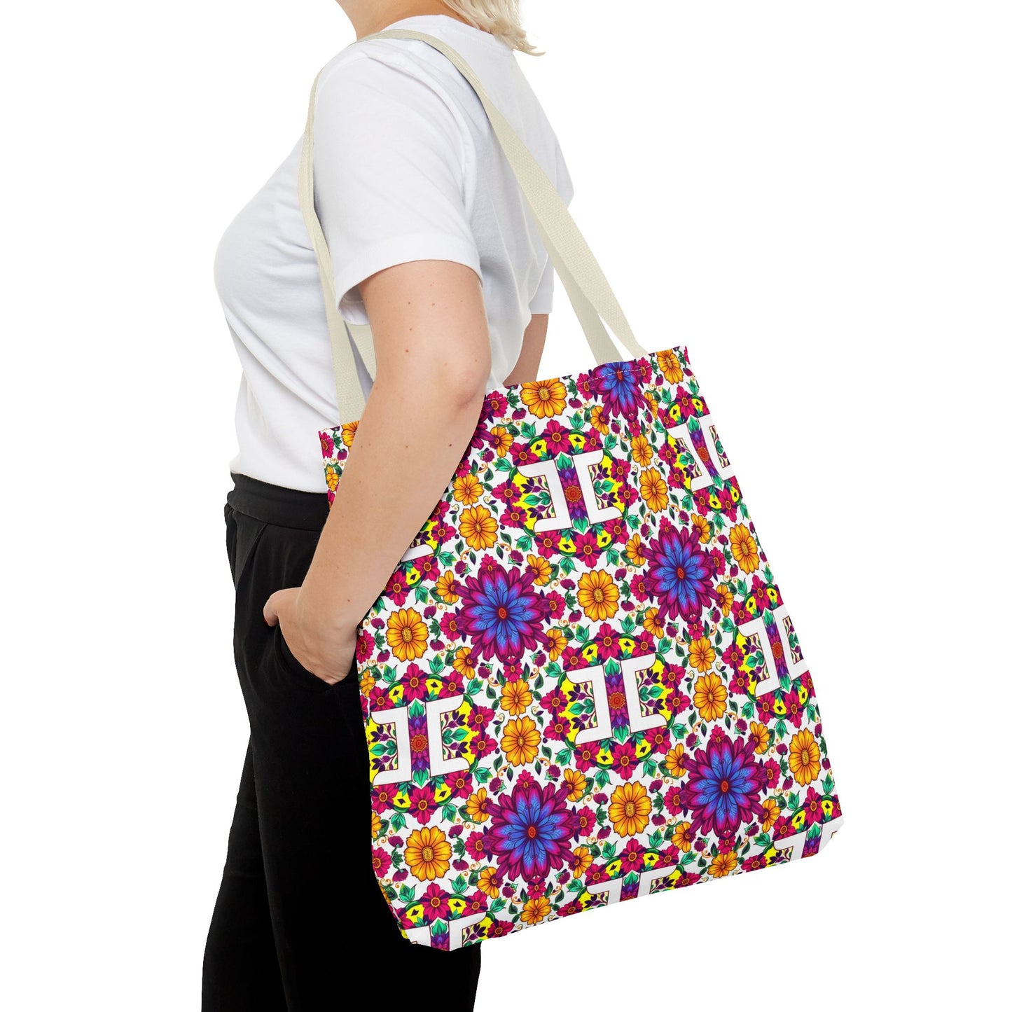 Tote Bag, (AOP), Gemini, Zodiac v3, Flower Pattern