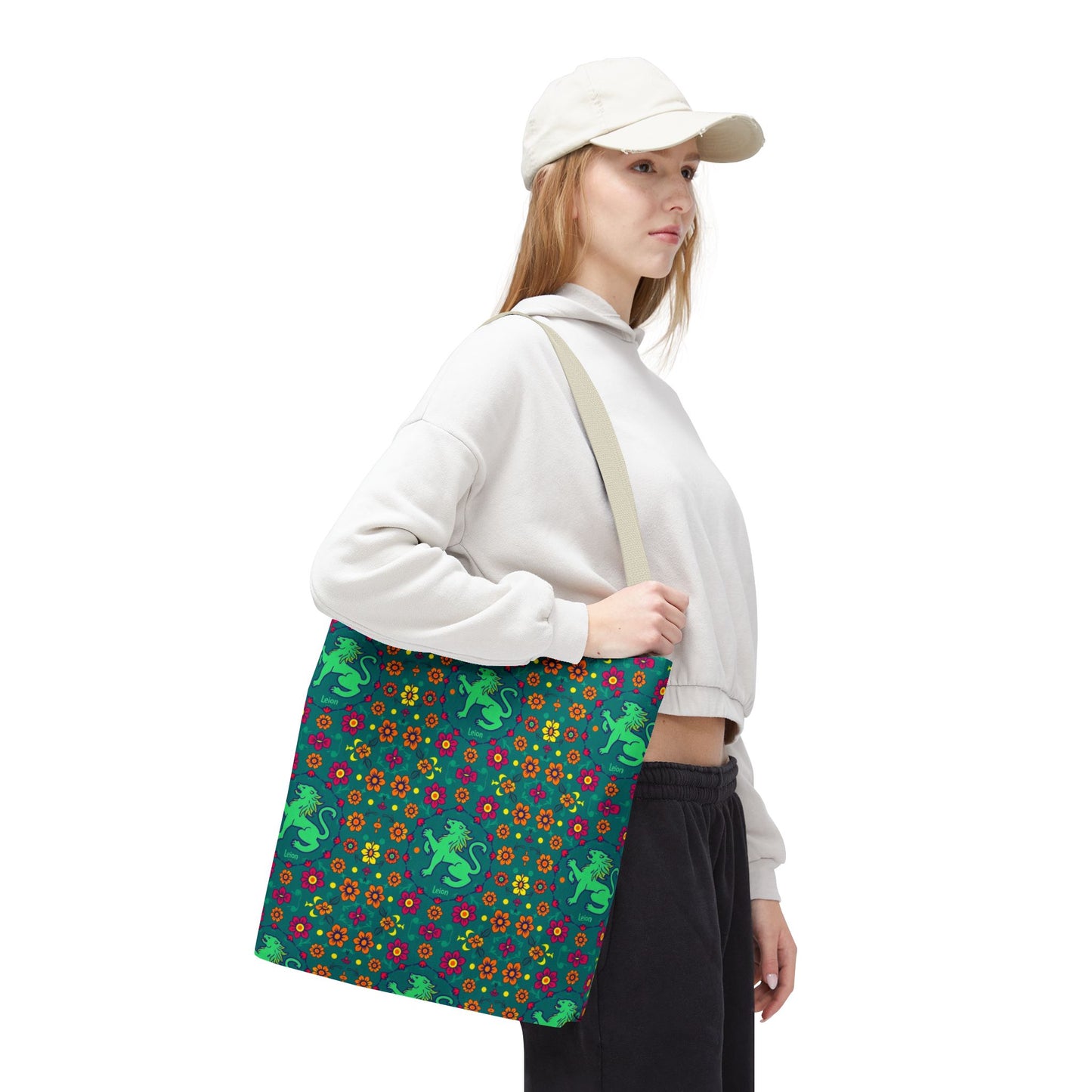 Tote Bag (AOP), Leo, Zodiac v1, Flower Pattern