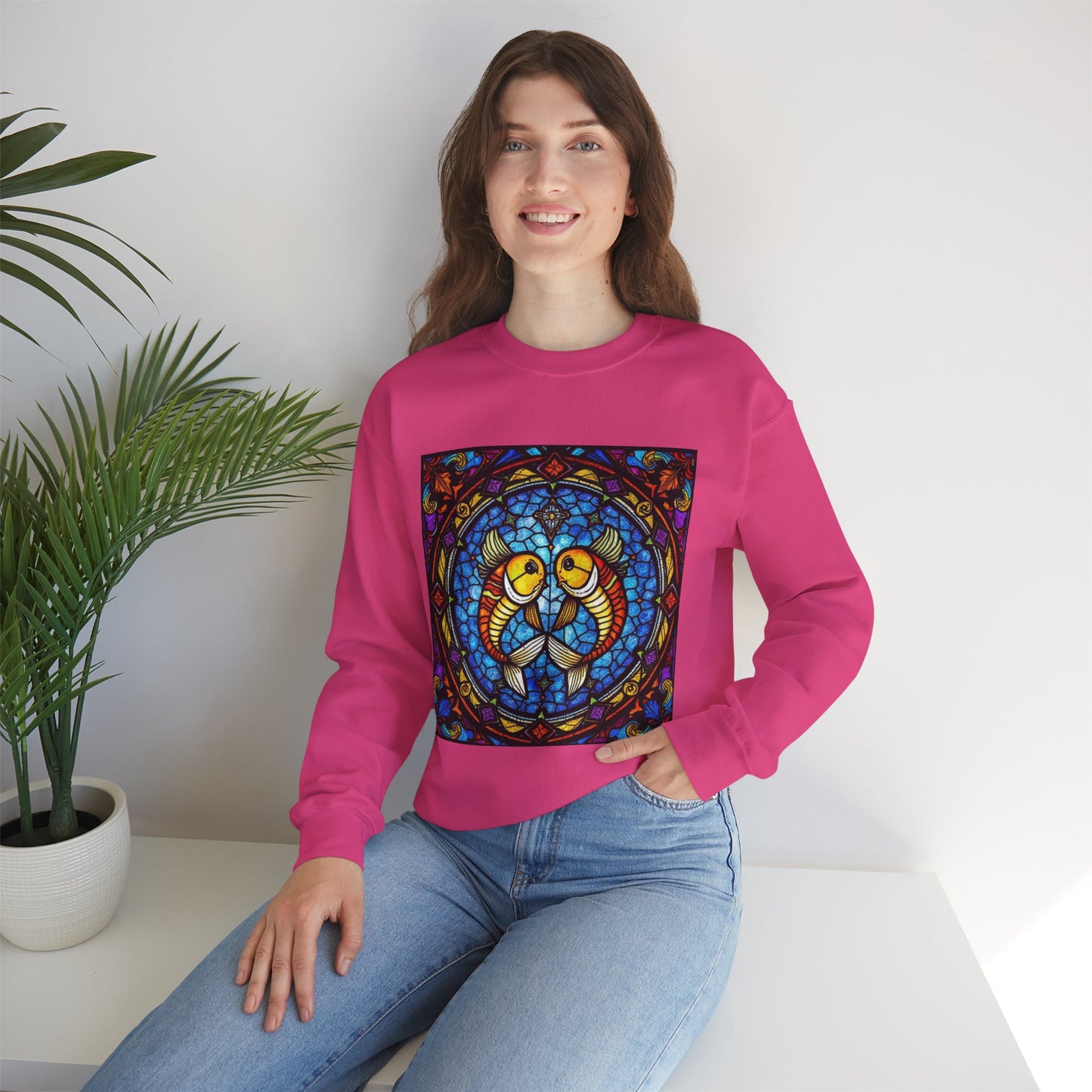 Unisex Heavy Blend™ Crewneck Sweatshirt, Glass 1, Pisces Zodiac Design