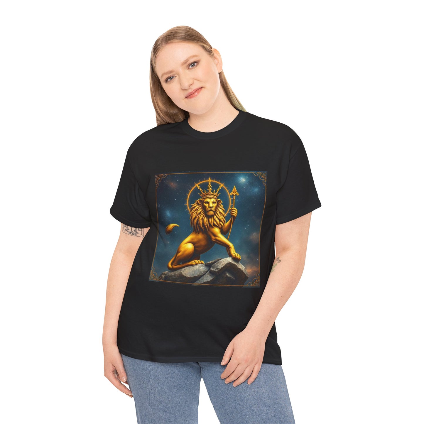 Unisex Heavy Cotton T-Shirt, King of Lions, Leo Zodiac Design