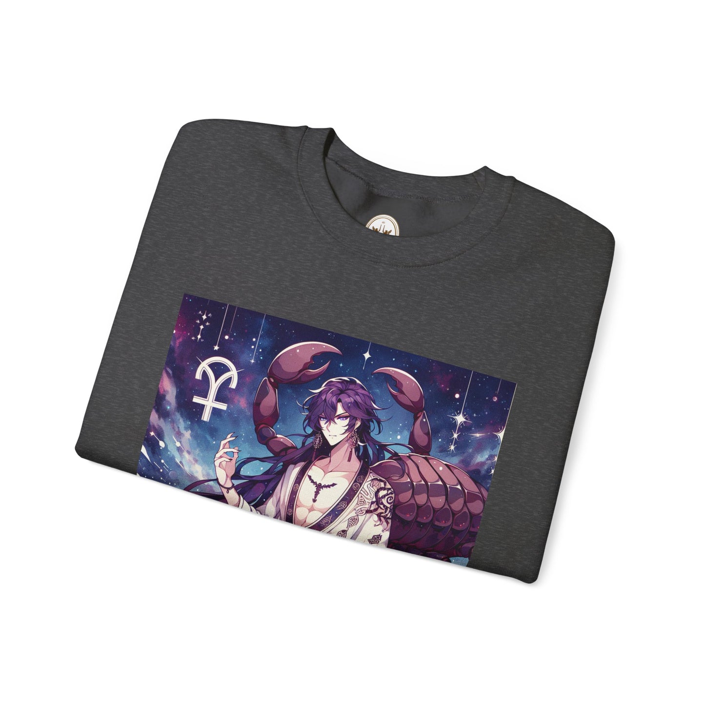 Unisex Heavy Blend™ Crewneck Sweatshirt, Scorpio Zodiac Design, purple scorpion anime