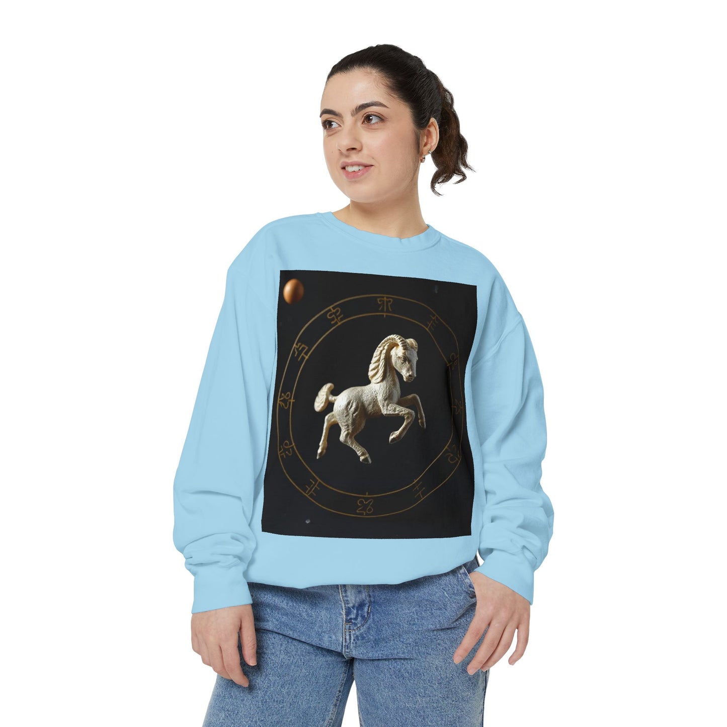 Garment-Dyed Sweatshirt, Unisex, Space Animal Design, Capricorn