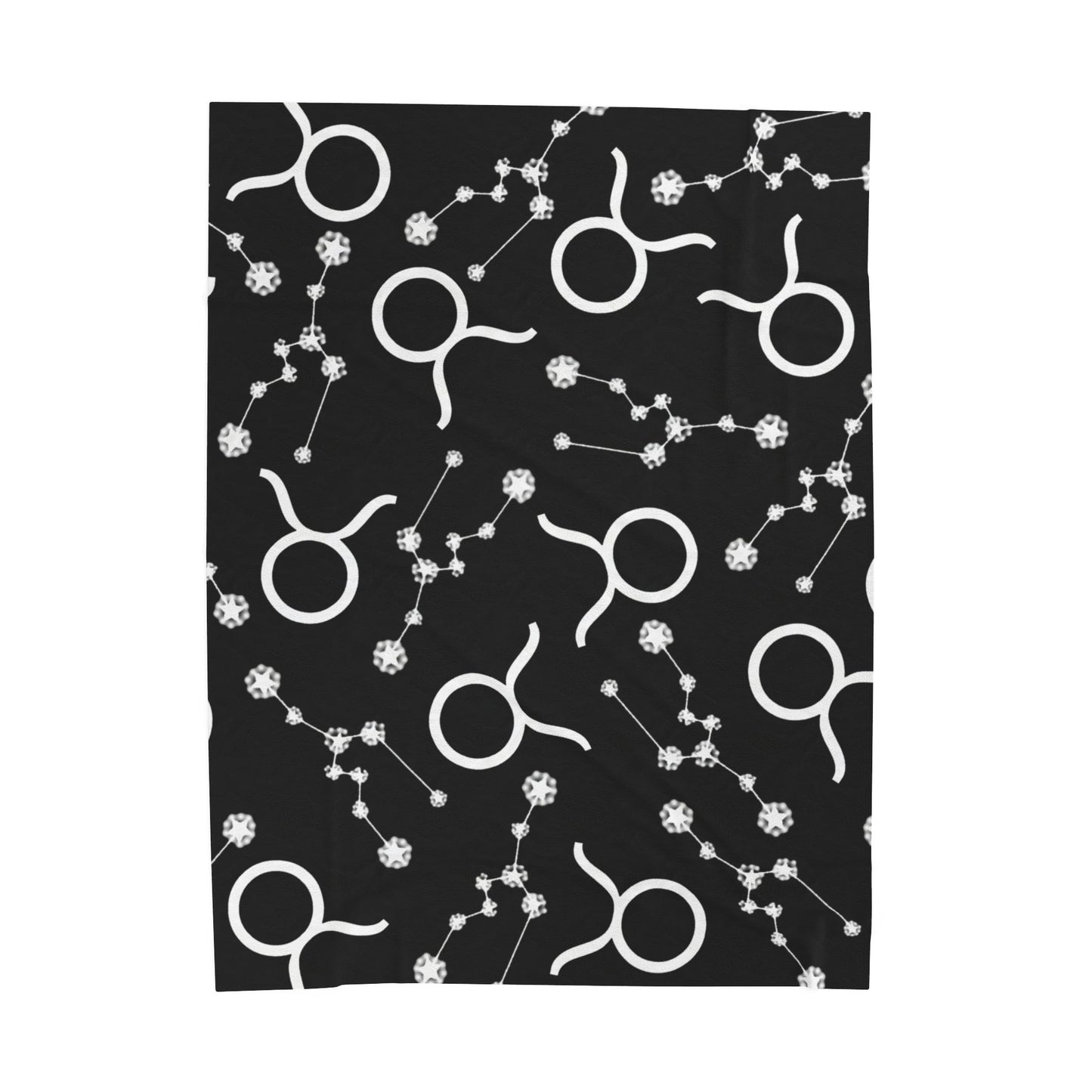 Velveteen Plush Blanket, Taurus Zodiac Sign, Constellation & Symbol, Black, 100% polyester