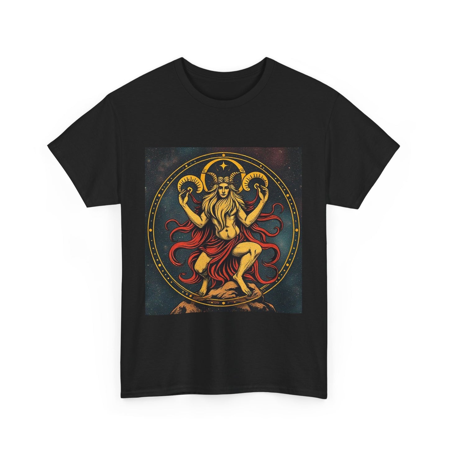 Unisex Heavy Cotton T-Shirt, Aries God 3v, Zodiac Design