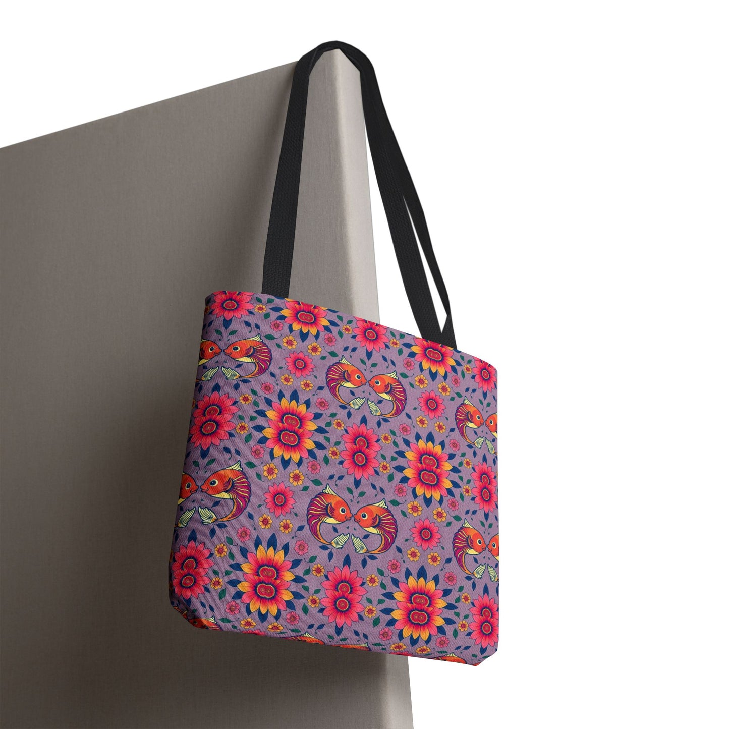 Tote Bag (AOP), Pisces, Zodiac v2, Flower Pattern