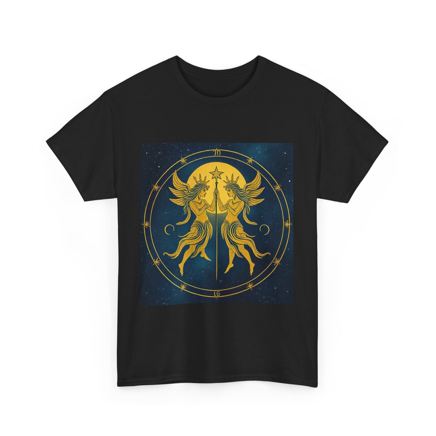 Unisex Heavy Cotton T-Shirt, Space Angel Twins v4, Gemini Zodiac Design