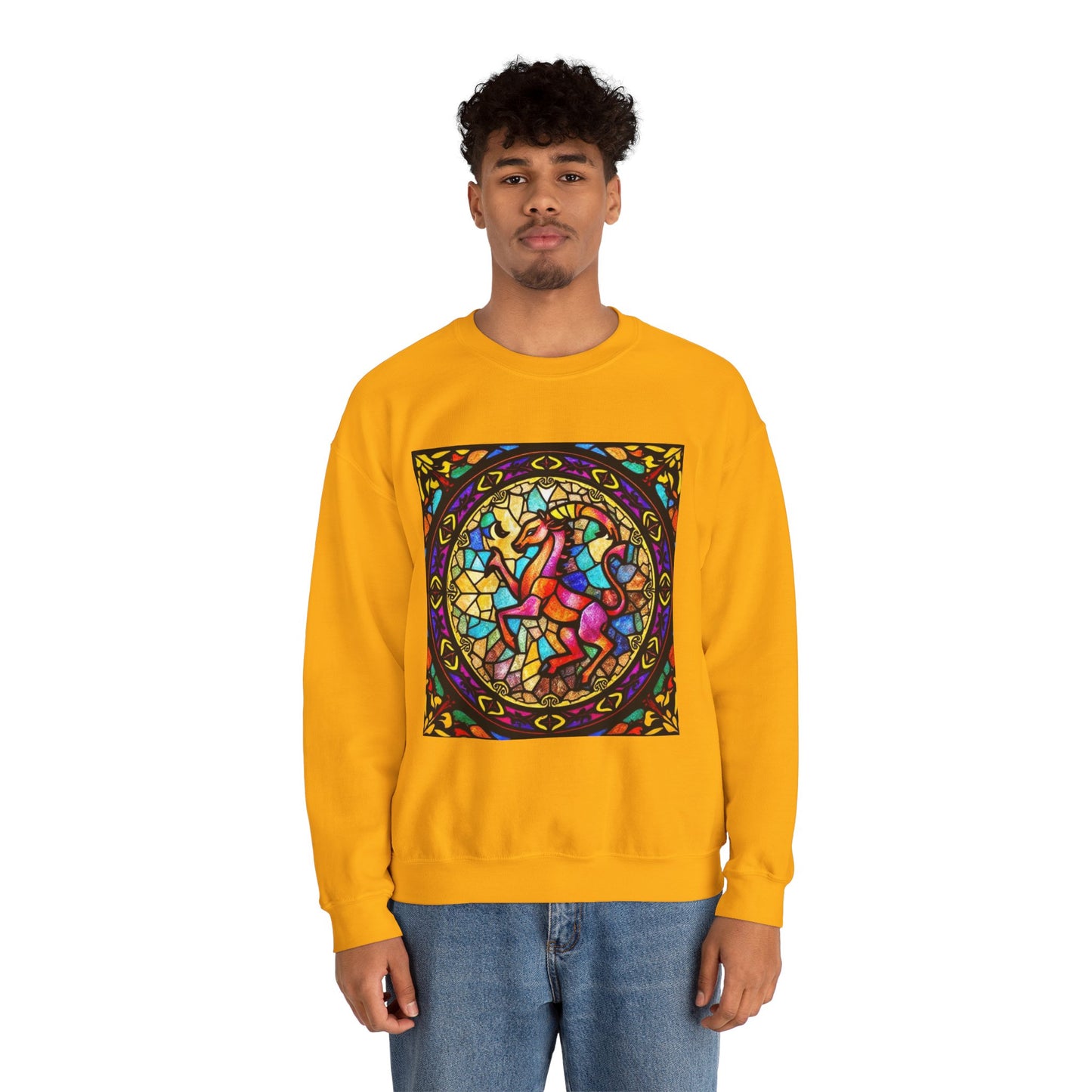 Unisex Heavy Blend™ Crewneck Sweatshirt, Glass, Aries Zodiac Design