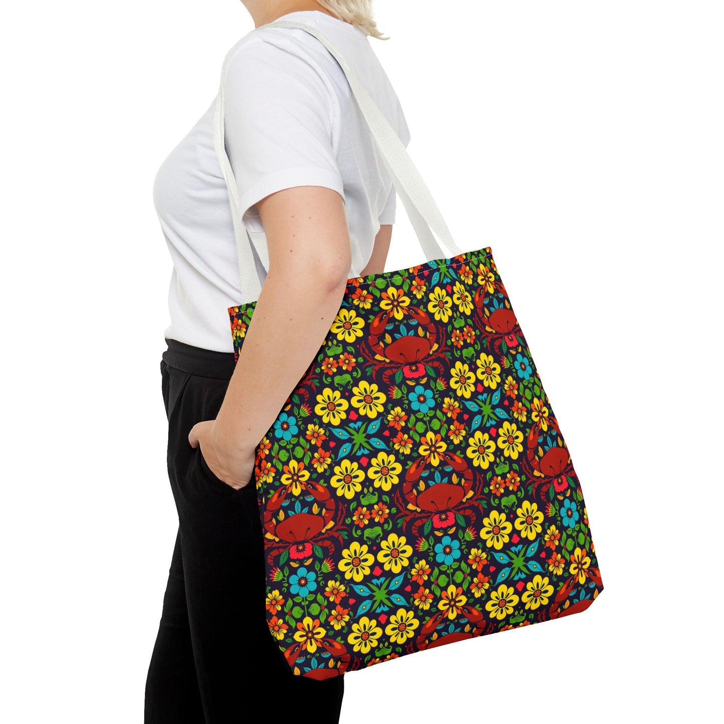 Tote Bag, (AOP), Cancer, Zodiac v4, Flower Pattern