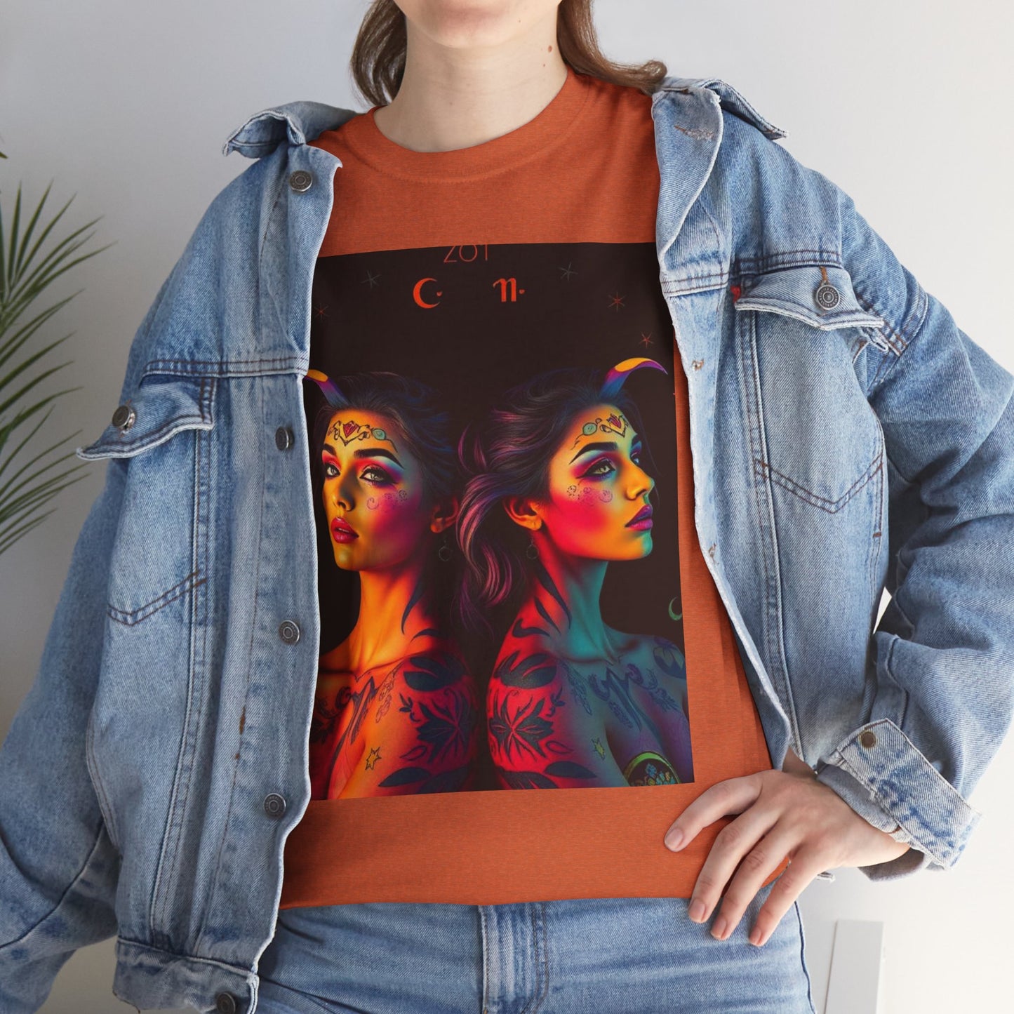 Unisex Heavy Cotton T-Shirt, Gemini, Zodiac, Sexy Art