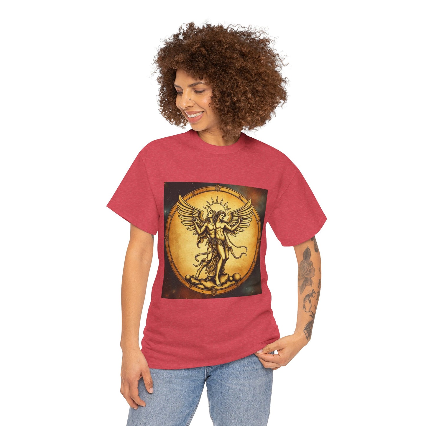 Unisex Heavy Cotton T-Shirt, Twin Angel v1, Gemini Zodiac Design