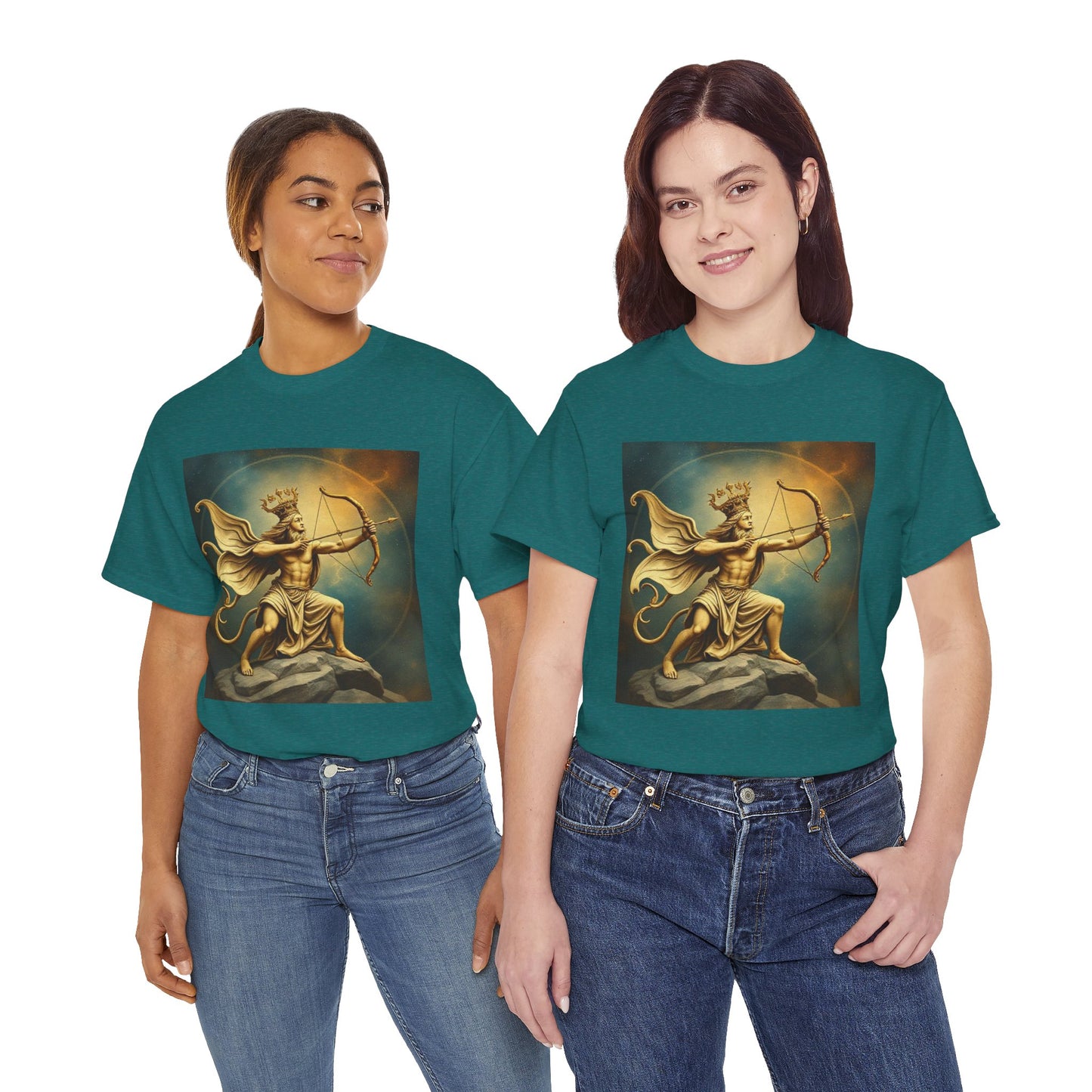 Unisex Heavy Cotton T-Shirt, Sagittarius King, Bow & Arrow v1, Zodiac Design