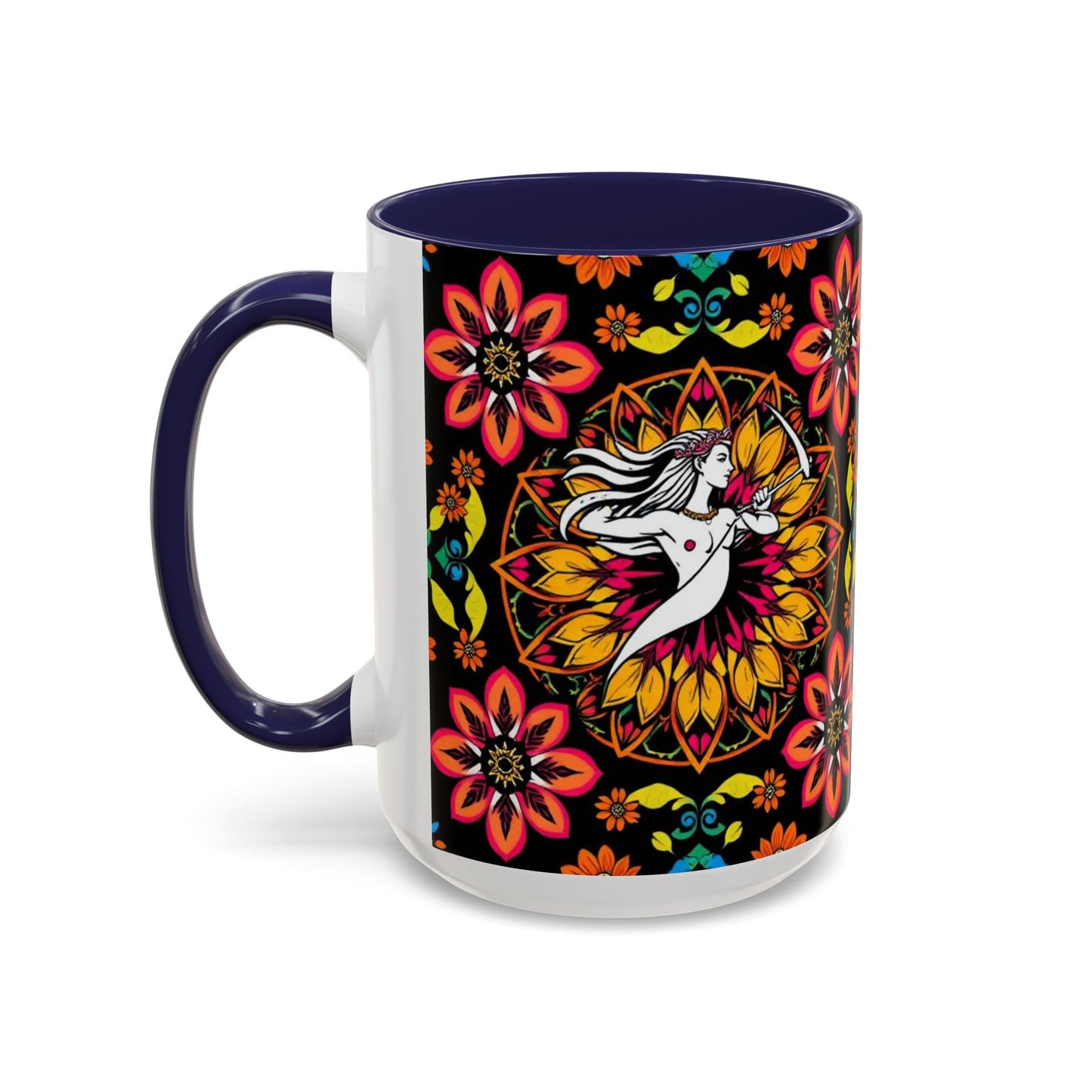 Accent Coffee Mug, Sagittarius, Zodiac v2. Flower Pattern, (11, 15oz)