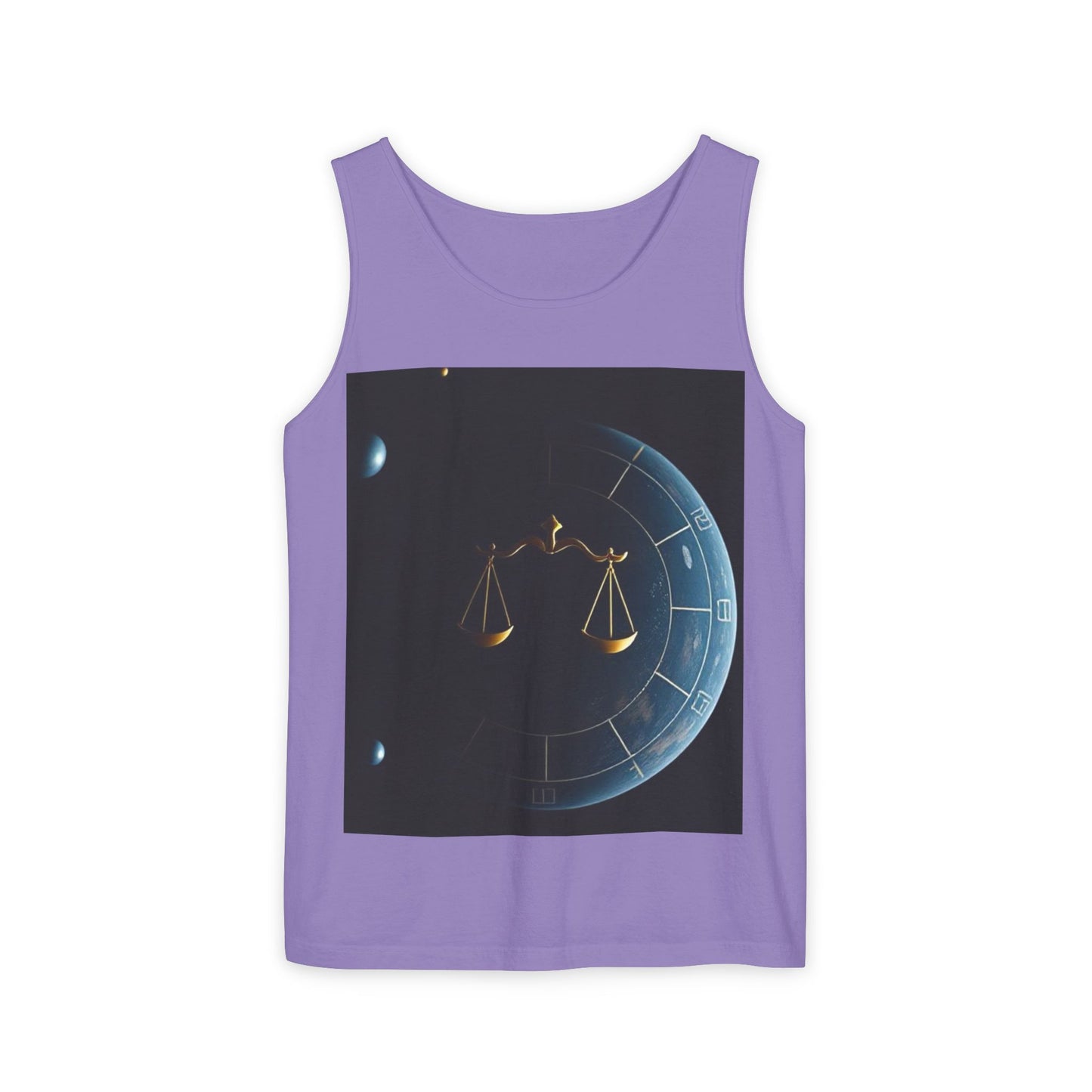 Unisex Garment-Dyed, Tank Top, Libra Design, Space Scale, 100% US cotton