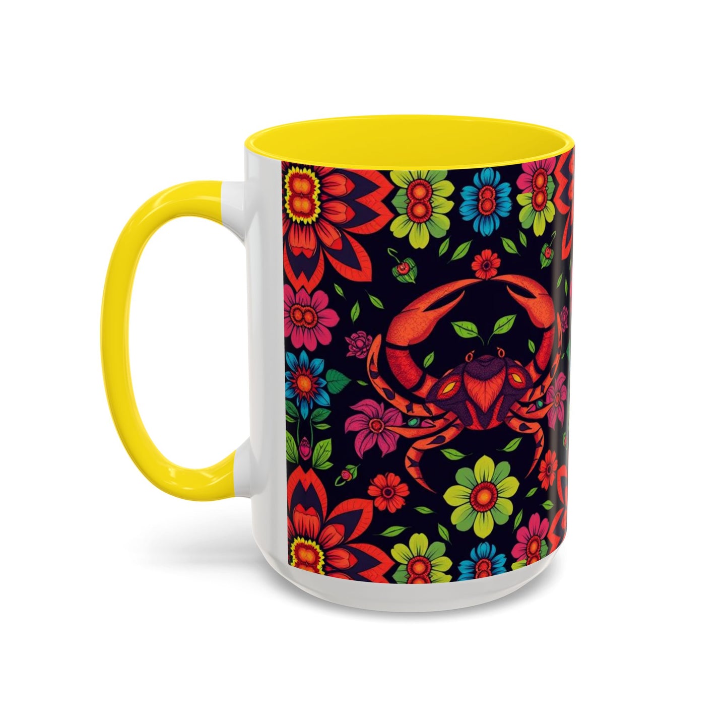 Accent Coffee Mug, Cancer, Zodiac v4, Flower Pattern, (11, 15oz)